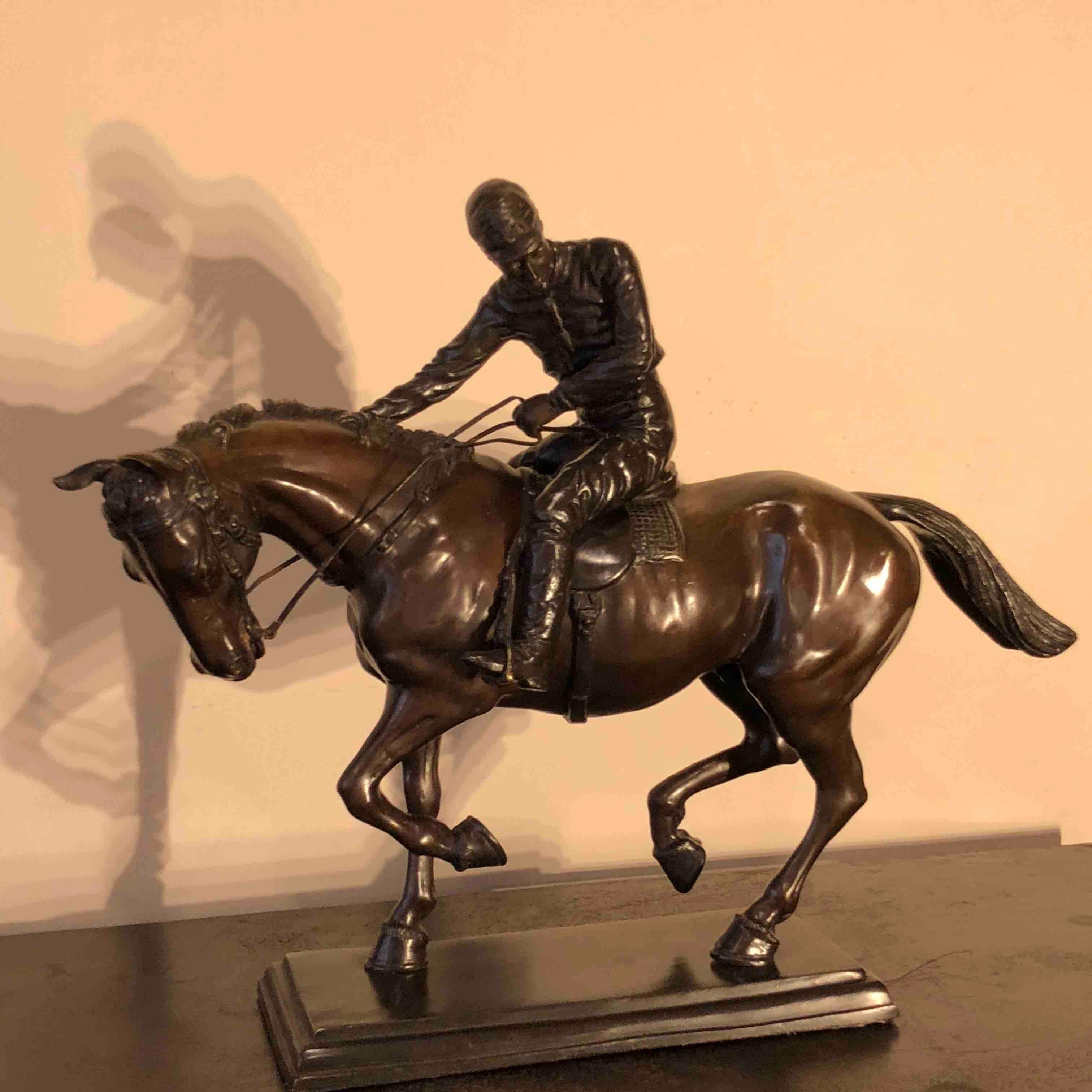 Bronze Jockey on Horse Black Marble Base Attributed to J. Bonheur Sculpture 5