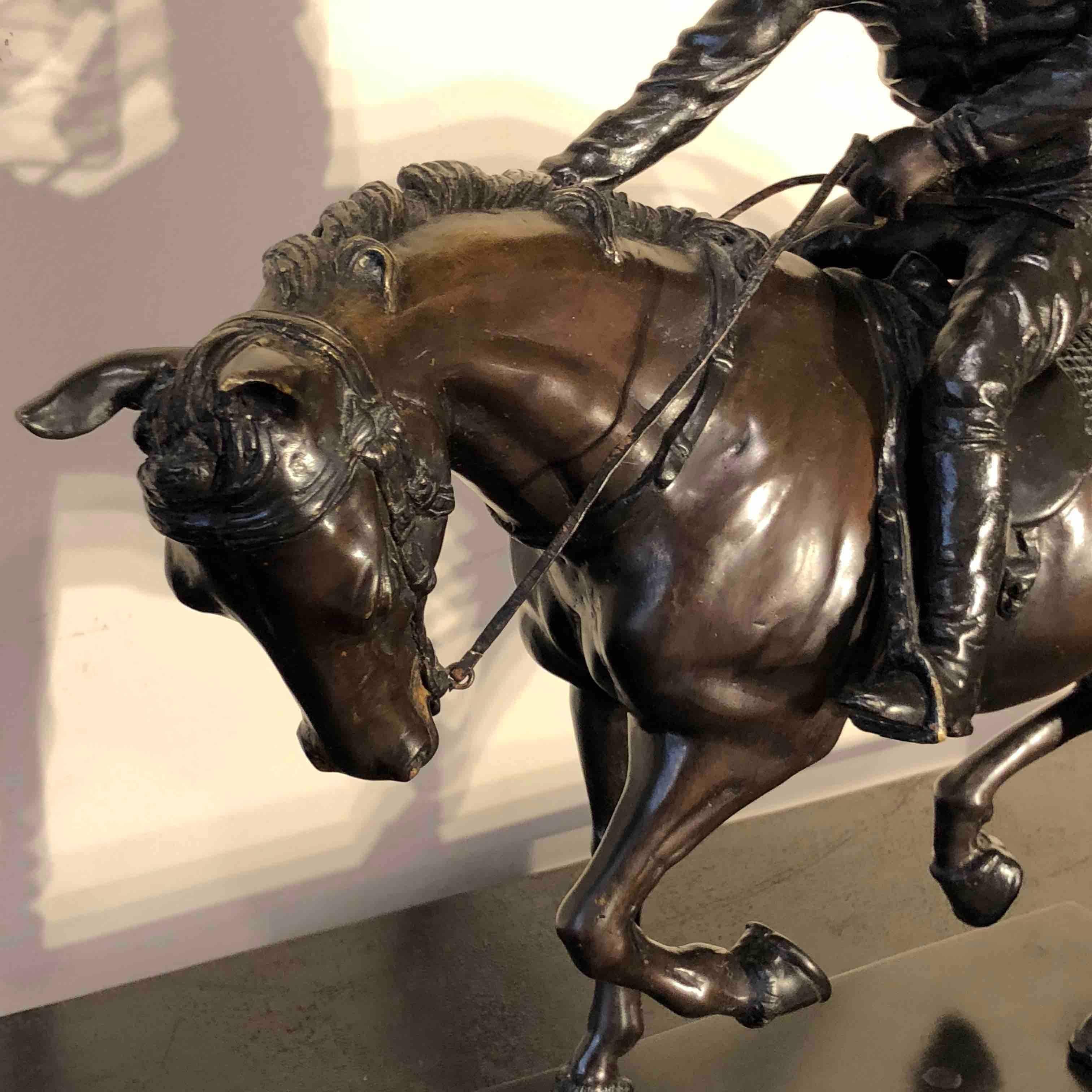 Bronze Jockey on Horse Black Marble Base Attributed to J. Bonheur Sculpture 7
