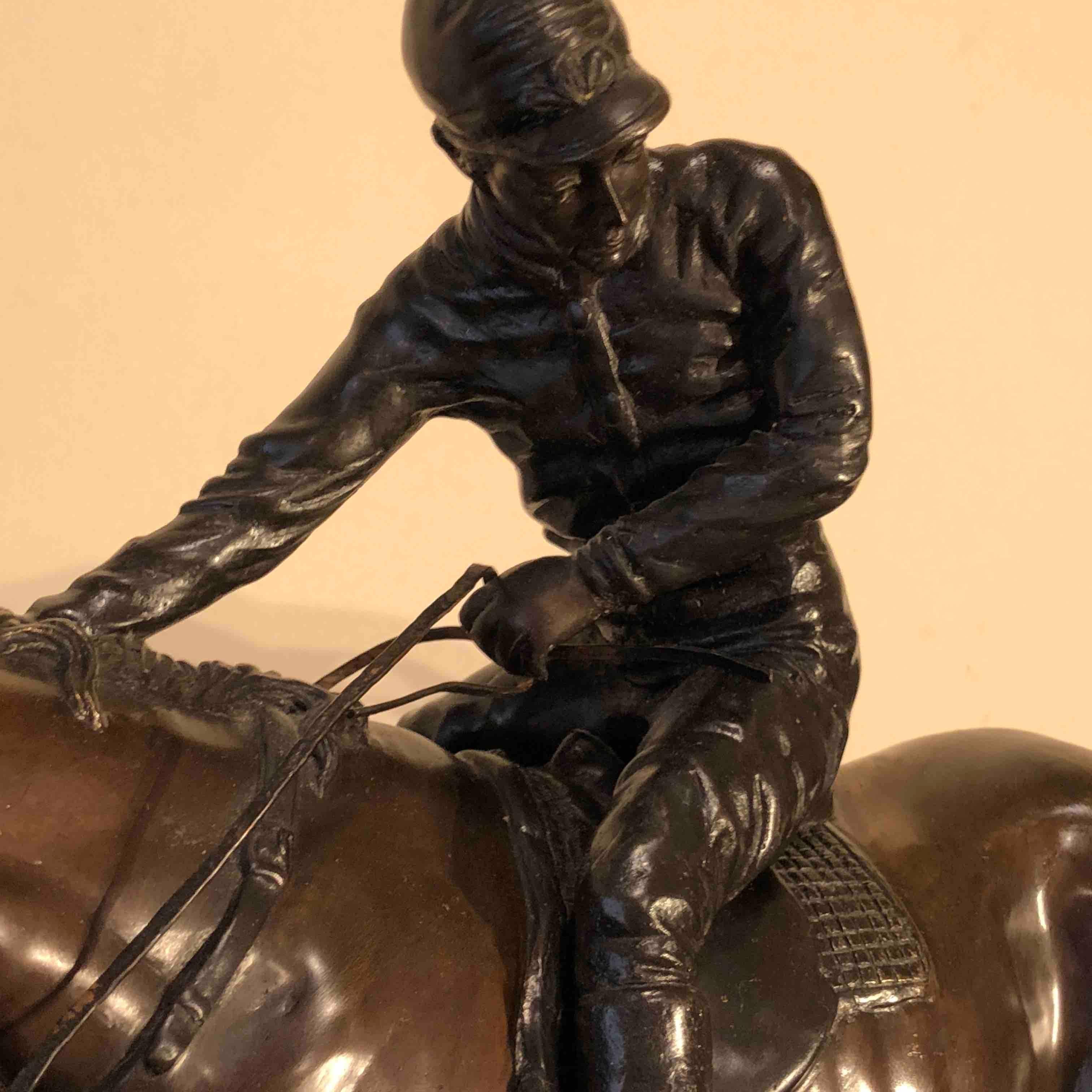 Bronze Jockey on Horse Black Marble Base Attributed to J. Bonheur Sculpture 8