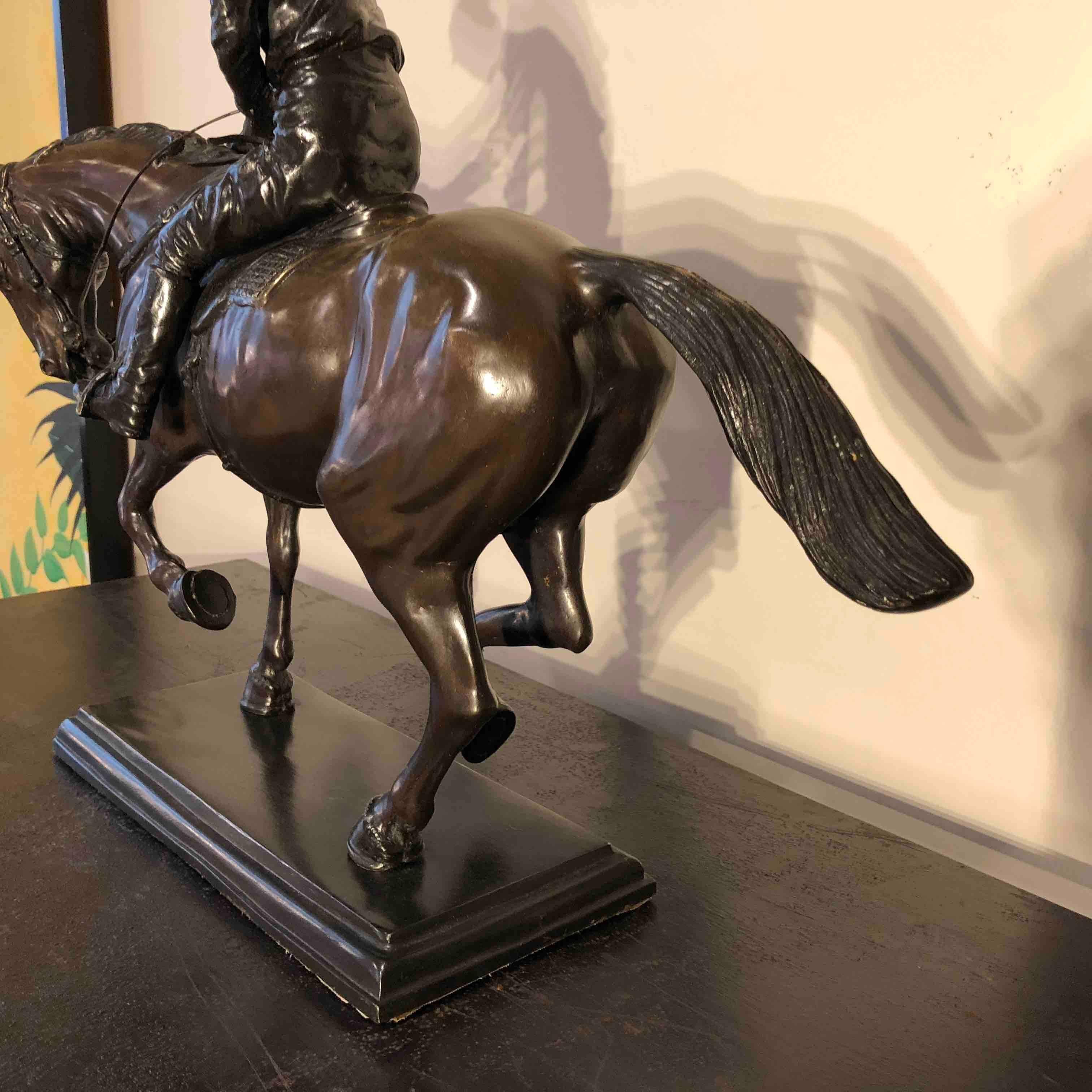 Bronze Jockey on Horse Black Marble Base Attributed to J. Bonheur Sculpture 9