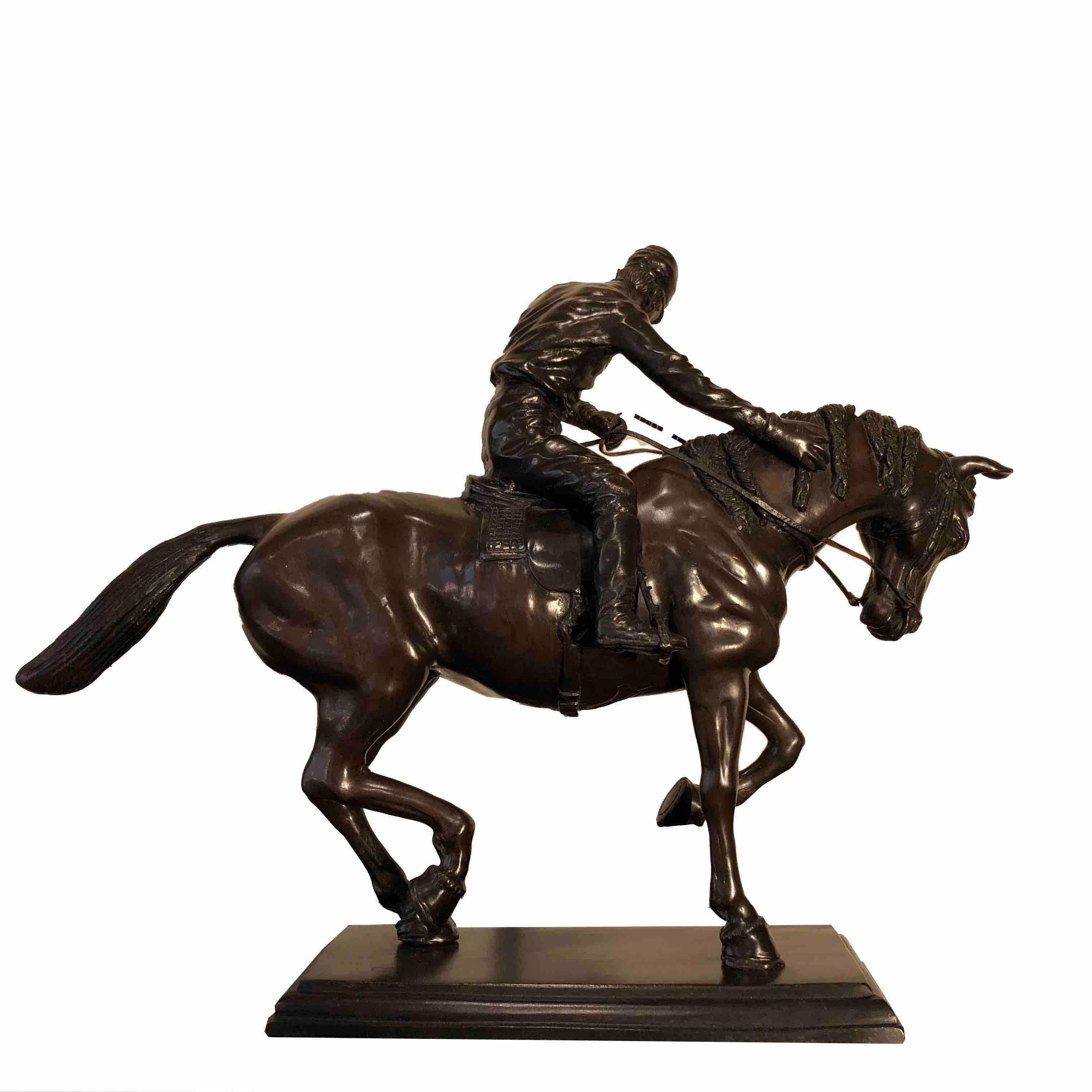 Bronze Jockey on Horse Black Marble Base Attributed to J. Bonheur Sculpture 3