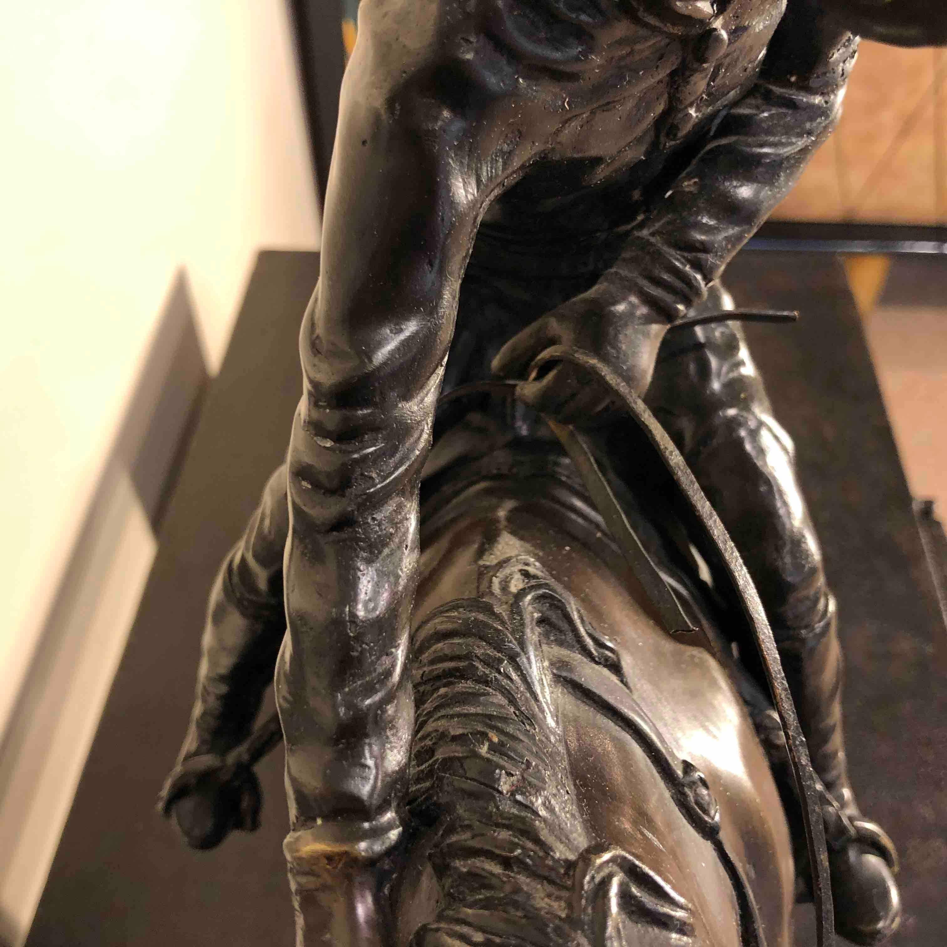 Bronze Jockey on Horse Sculpture Black marble base attributed to J. Bonheur 10
