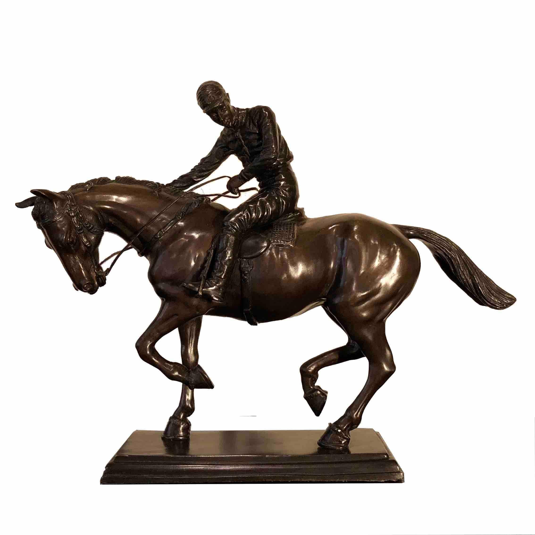 Bronze Jockey on Horse Sculpture Black marble base attributed to J. Bonheur 1