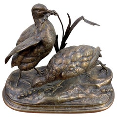 Bronze Jules Moigniez Figurative Animal Sculpture of Two Pheasants
