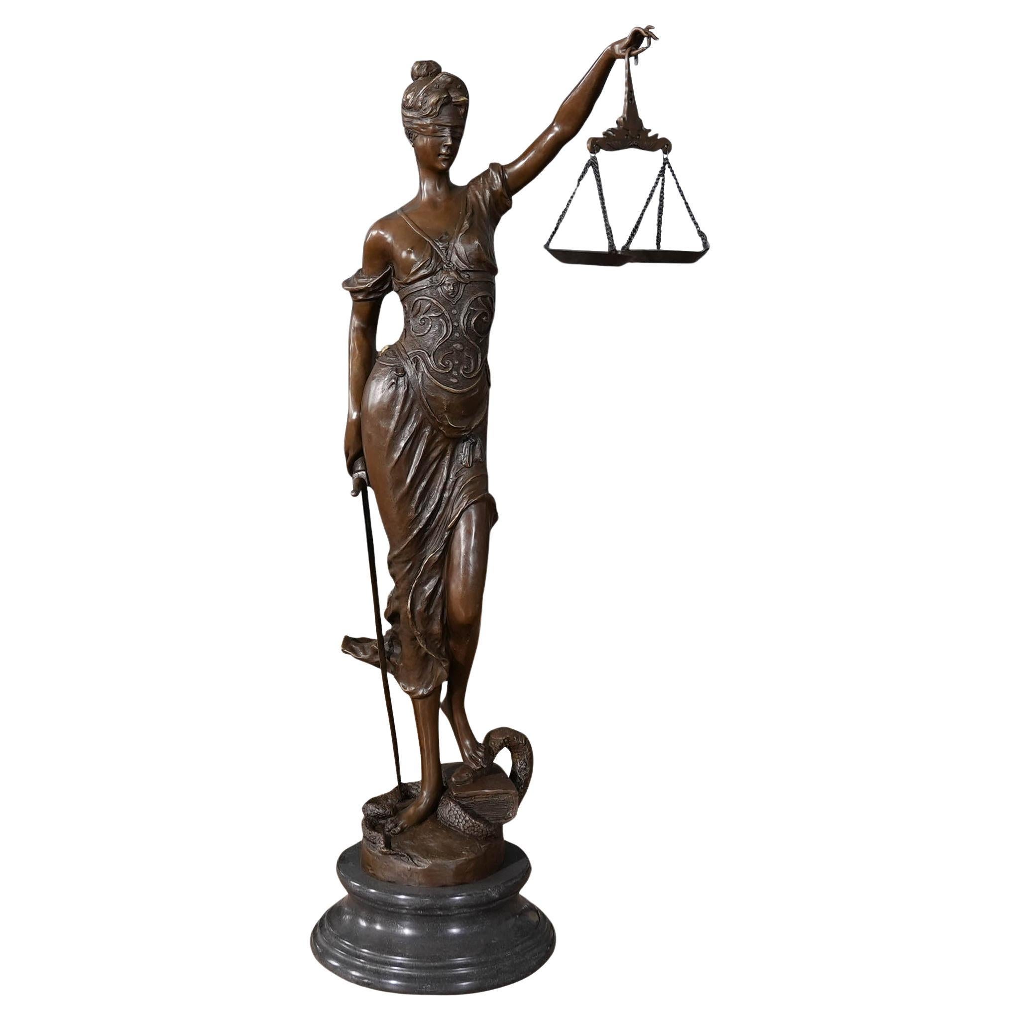 Bronze Justice with Scales on Marble Base
