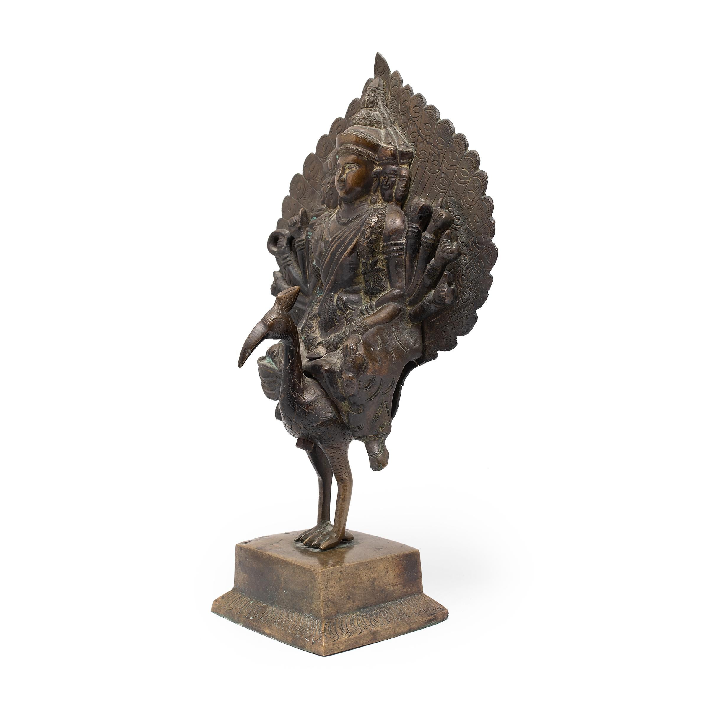 This cast bronze figure depicts the Hindu god of war Kartikeya, also known as Skanda Kumara, Murugan, Shanmugha and Subrahmanya. Traceable to the Vedic period (c.?1500 – c.?500 BCE), Kartikeya has been an important deity in the Indian subcontinent