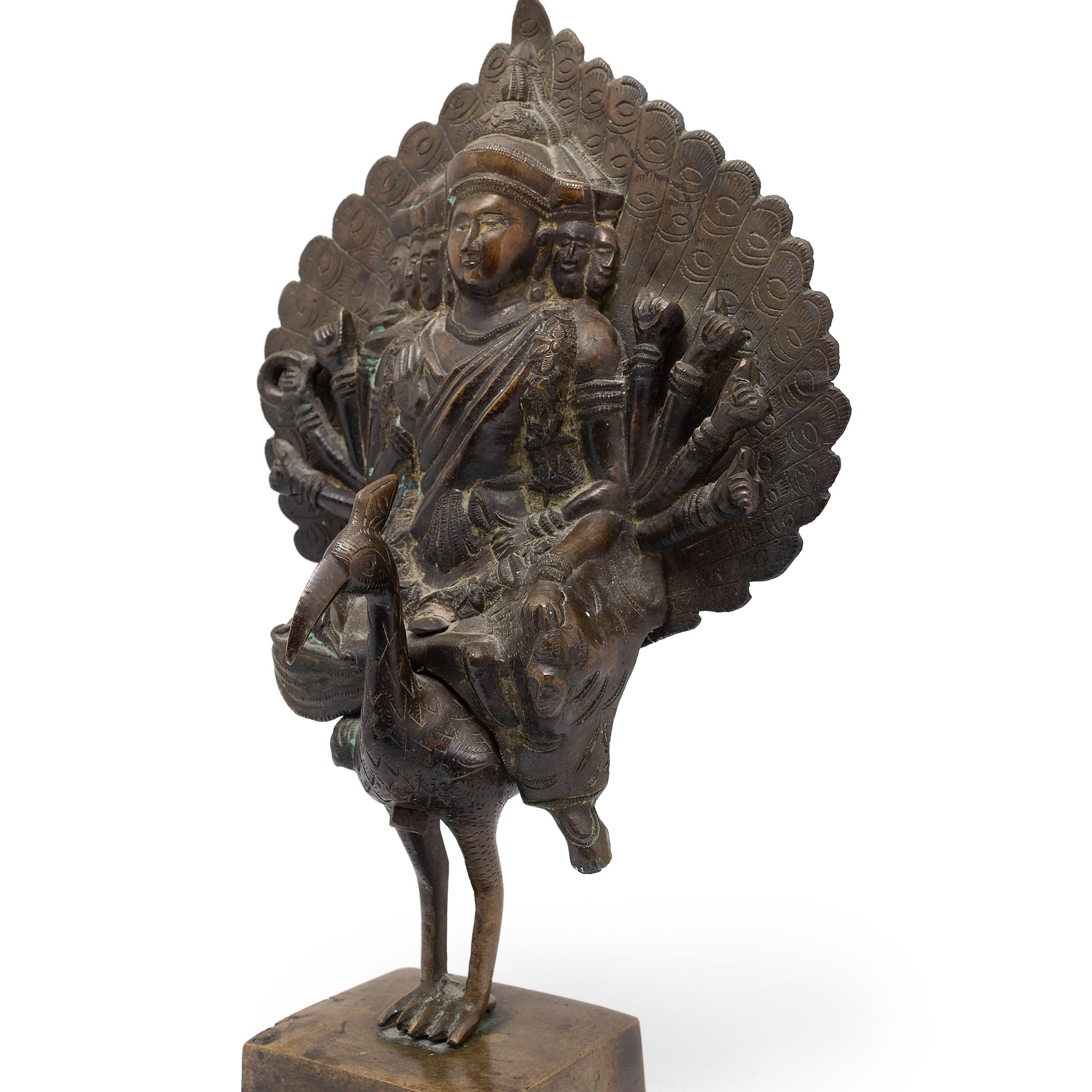 Nepalese Bronze Kartikeya Figure on Peacock Mount, C. 1900