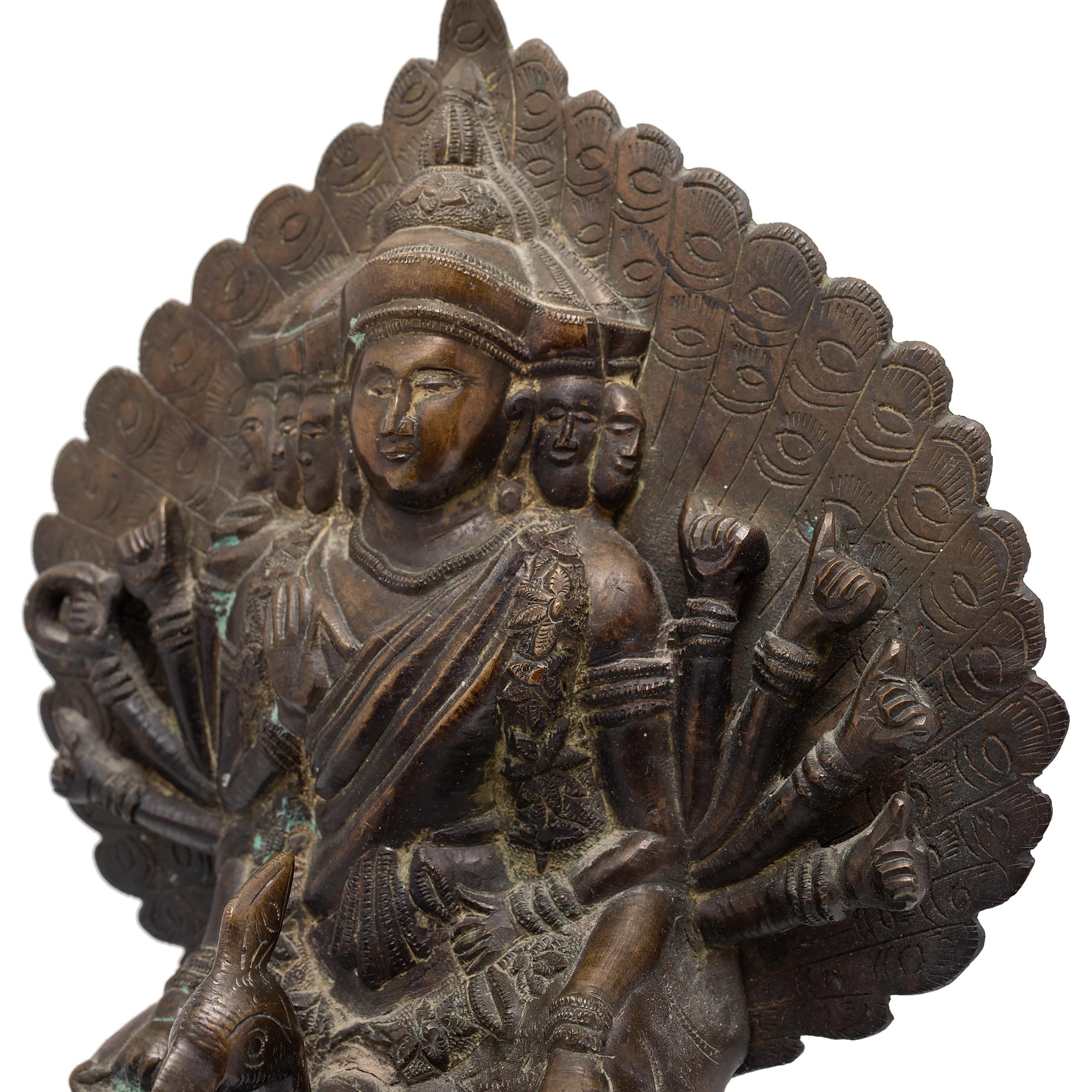 Bronze Kartikeya Figure on Peacock Mount, C. 1900 In Good Condition In Chicago, IL