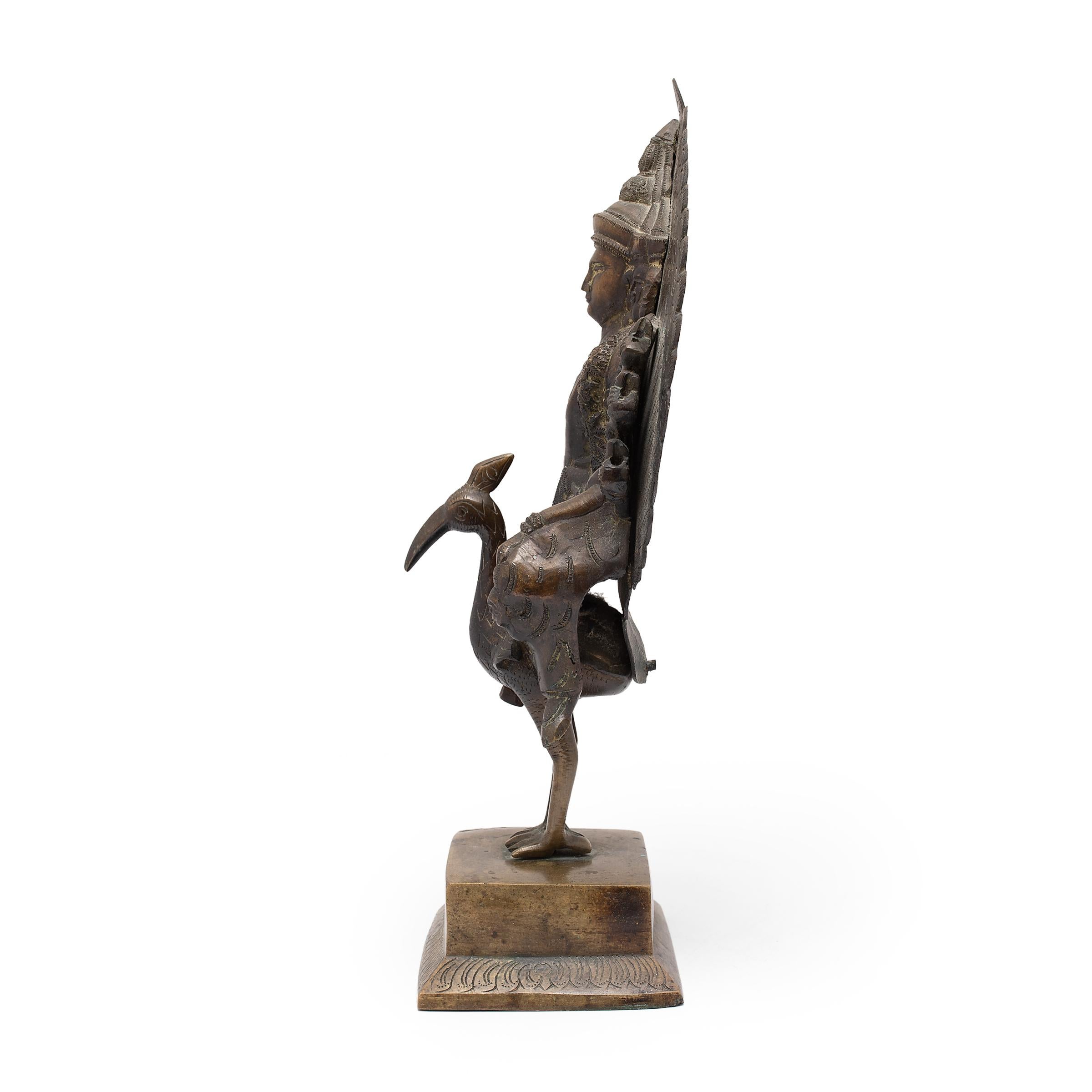 20th Century Bronze Kartikeya Figure on Peacock Mount, C. 1900