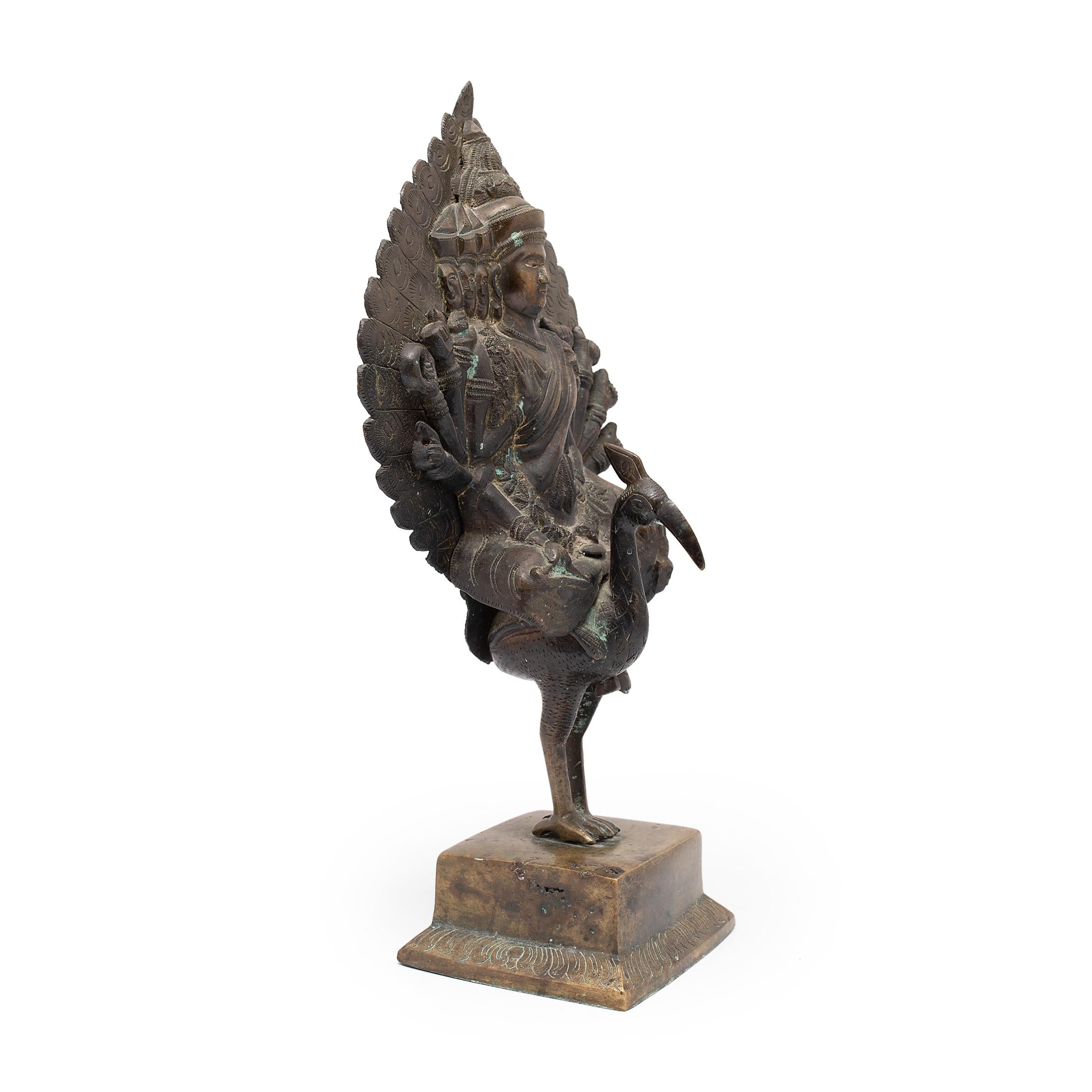 Bronze Kartikeya Figure on Peacock Mount, C. 1900 2