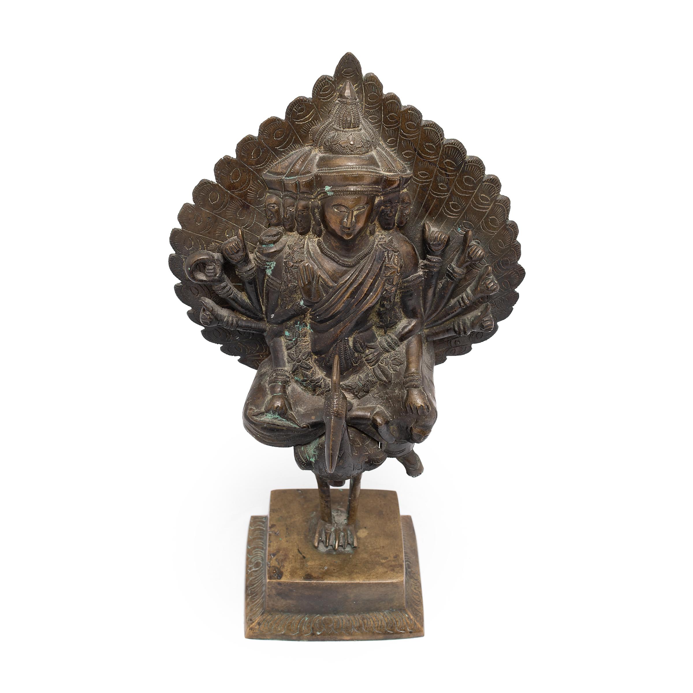 Bronze Kartikeya Figure on Peacock Mount, C. 1900 3