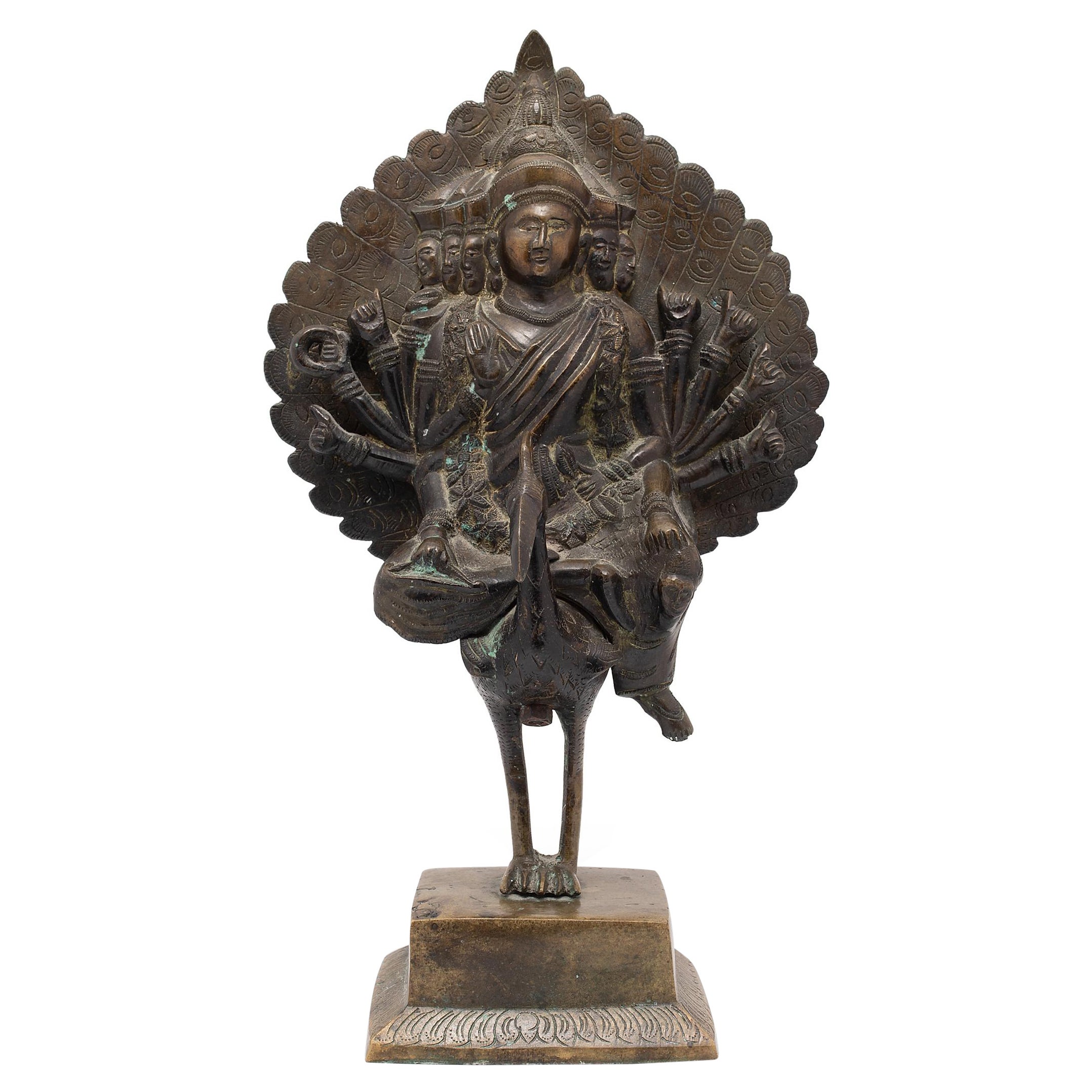 Bronze Kartikeya Figure on Peacock Mount, C. 1900