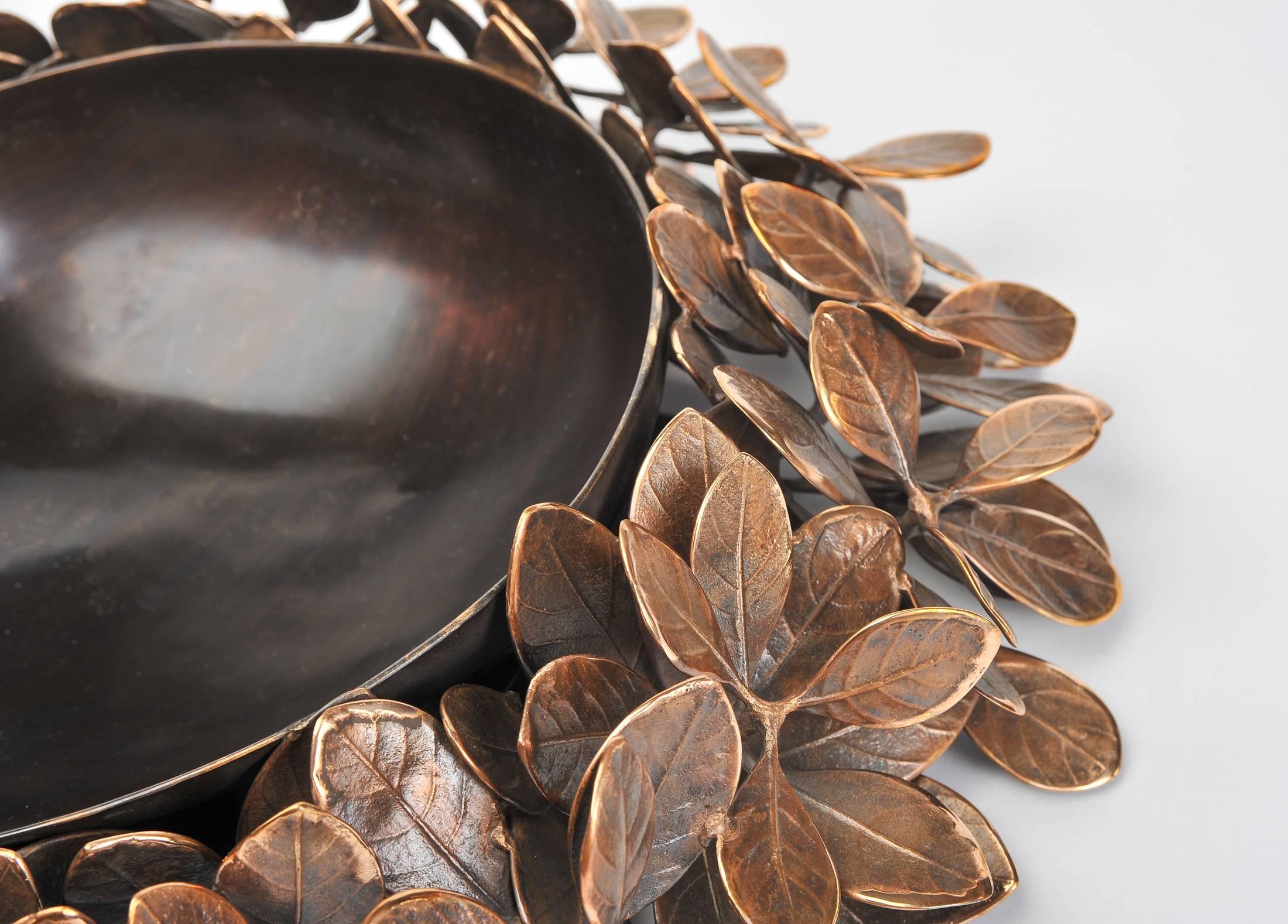 European Large handmade Bronze Kathal Leaf Bowl For Sale