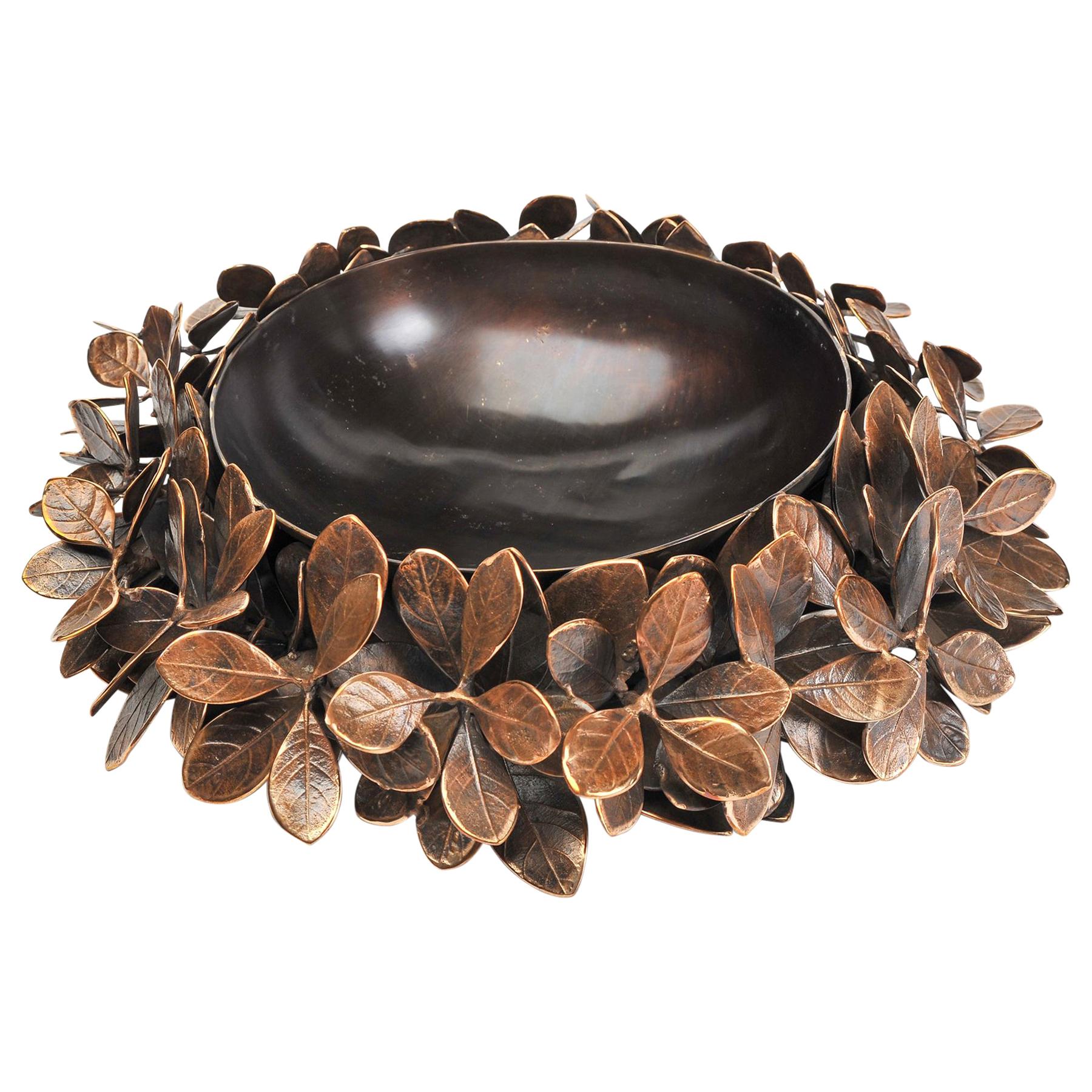 Large handmade Bronze Kathal Leaf Bowl For Sale