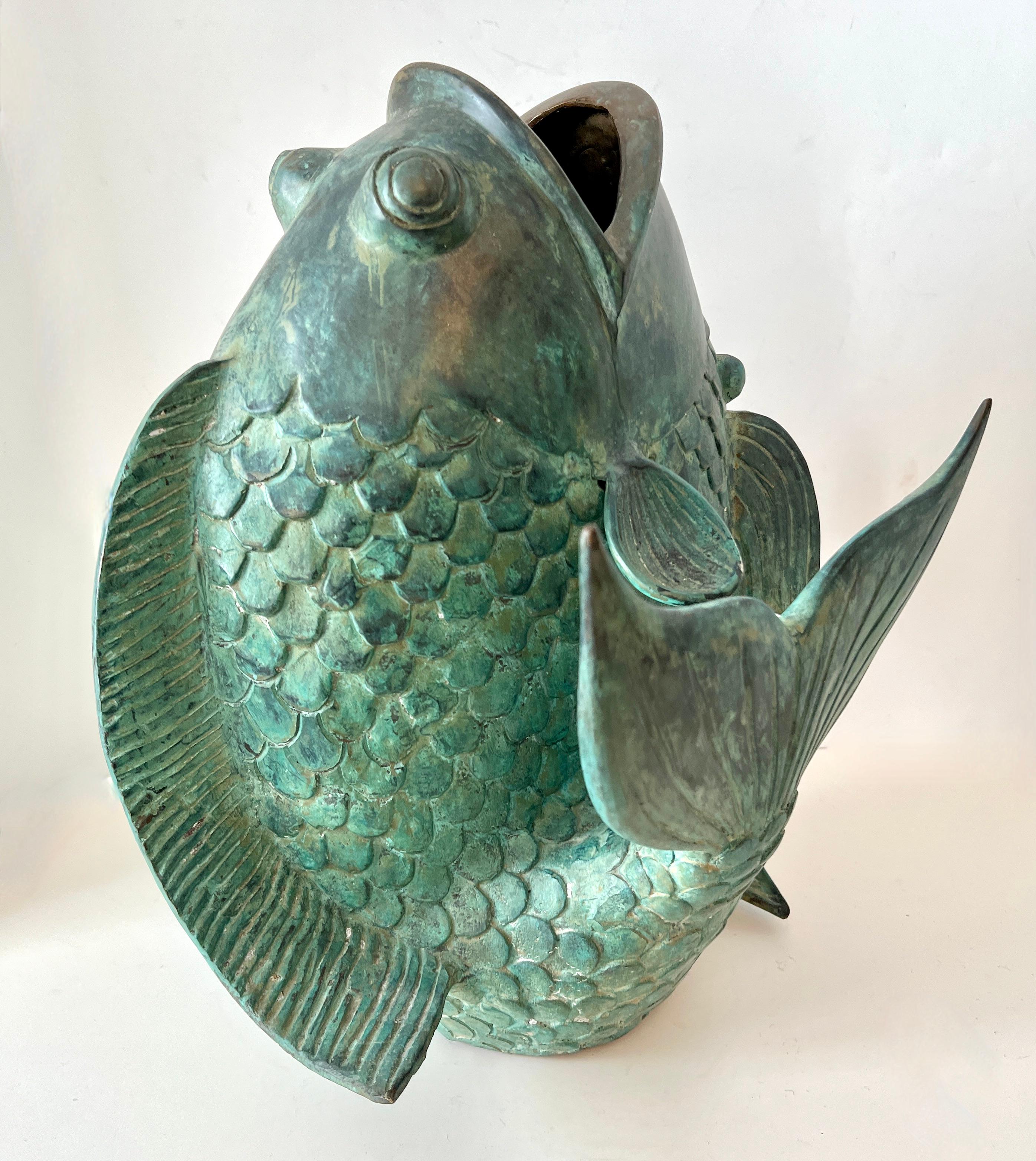 Mid-Century Modern Bronze Koi Fish Sculpture Vase or Fountain For Sale