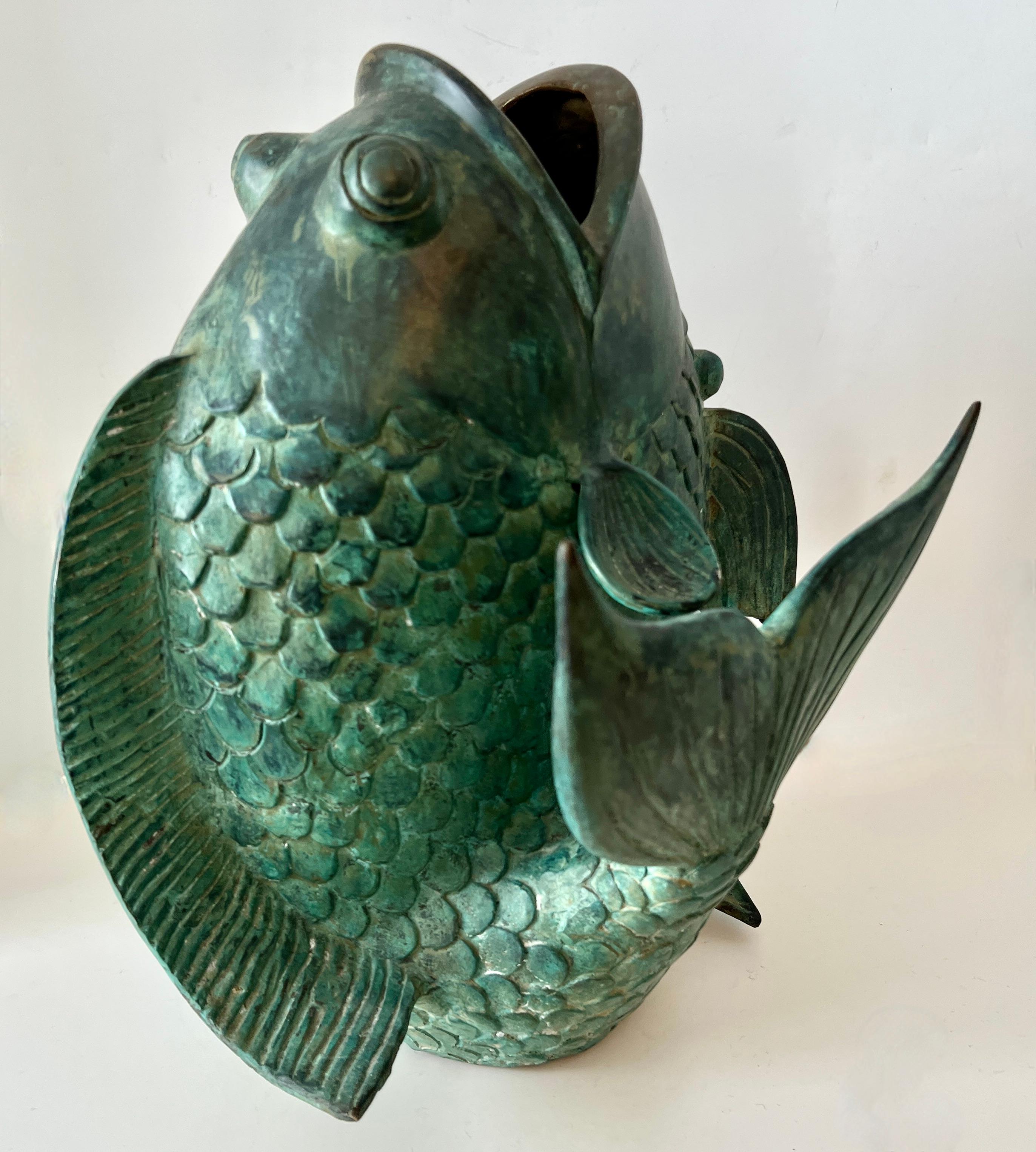 Hand-Crafted Bronze Koi Fish Sculpture Vase or Fountain For Sale