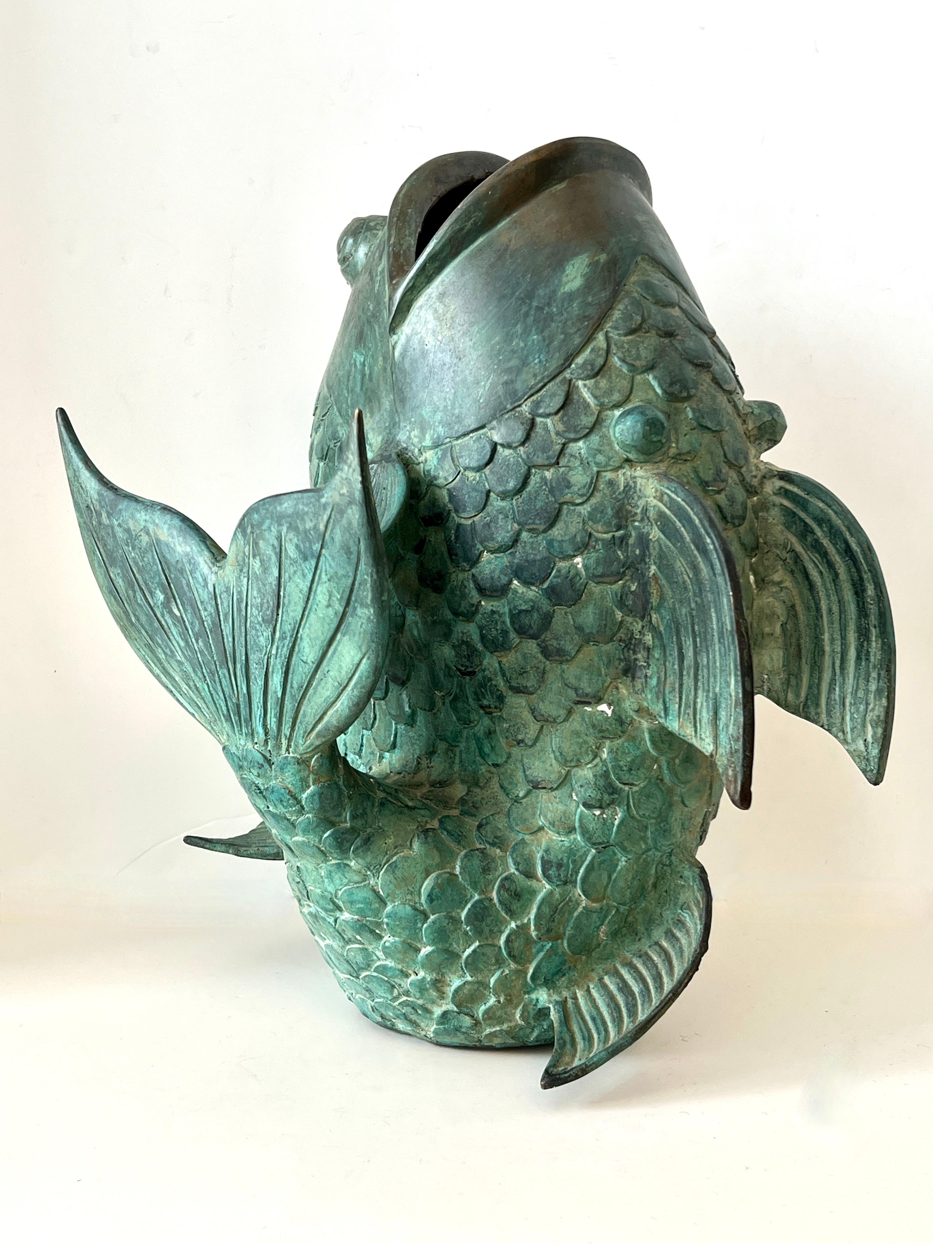 20th Century Bronze Koi Fish Sculpture Vase or Fountain For Sale