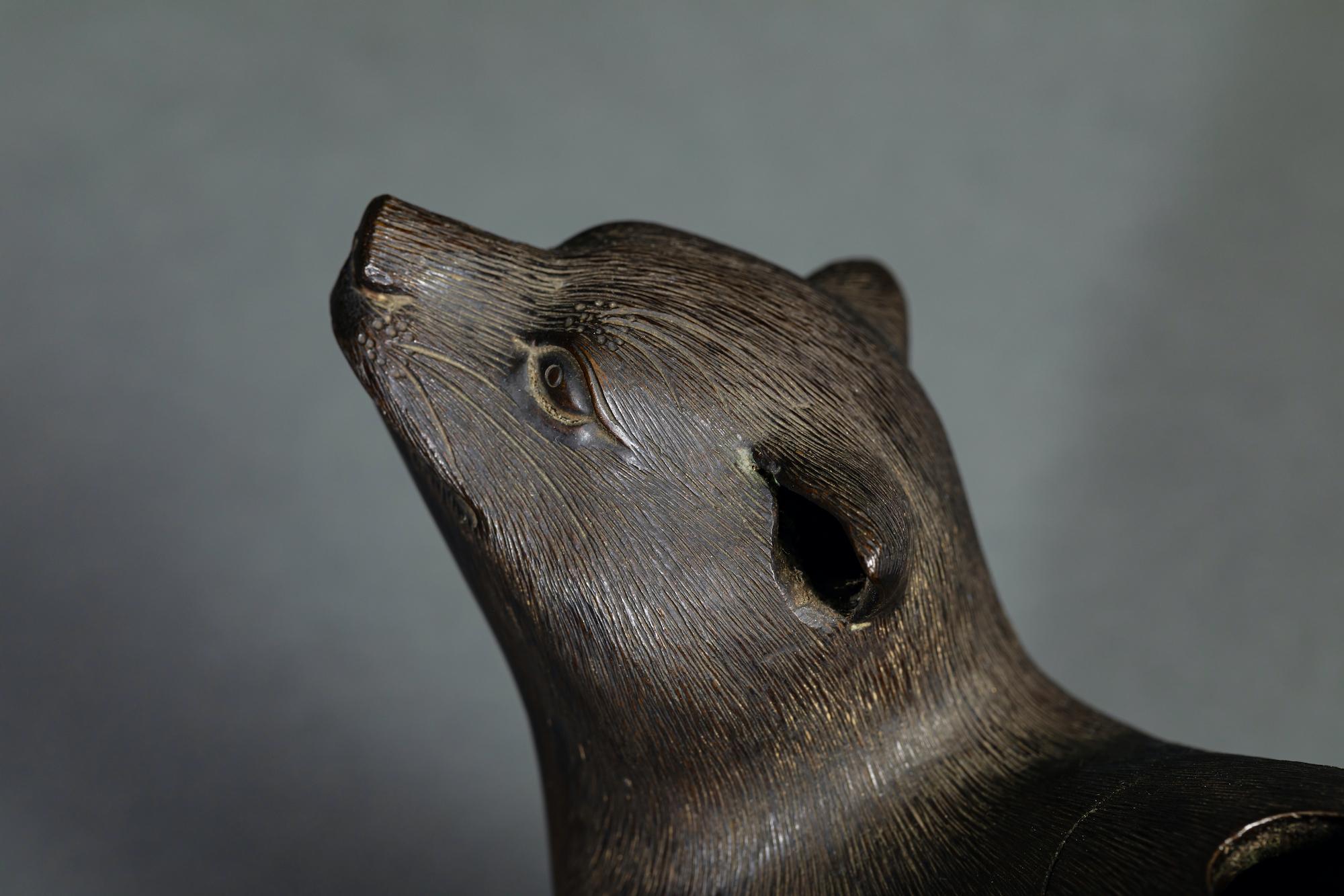 19th Century Bronze Koro 'incense burner' of a Weasel For Sale