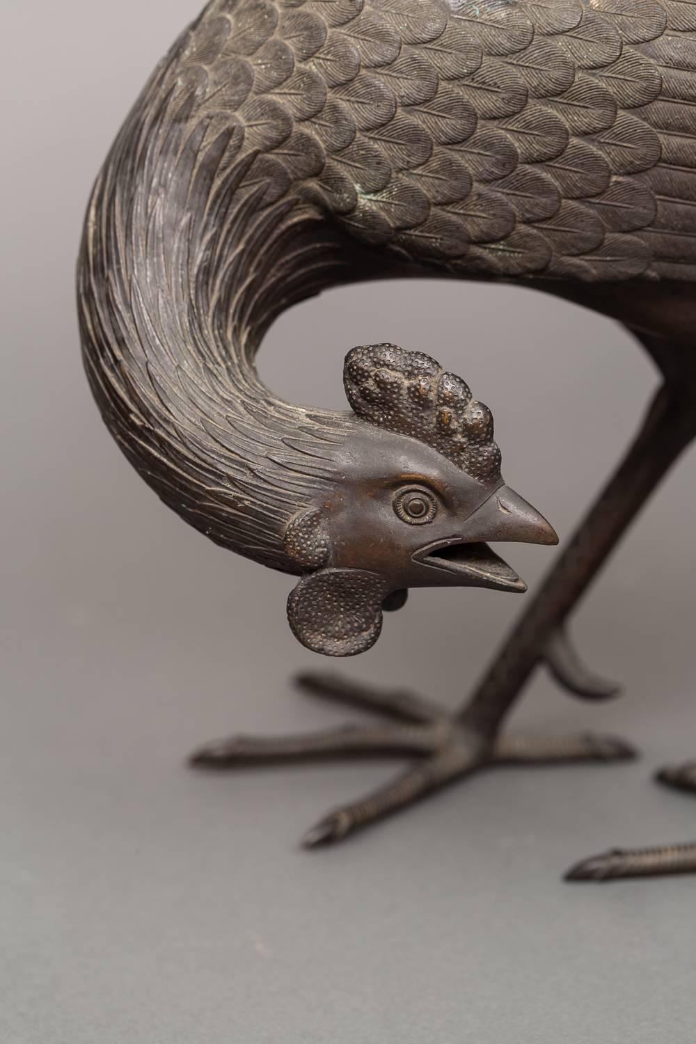 Japonais Koro en bronze - Brûleur d'encens japonais en forme de coq en vente