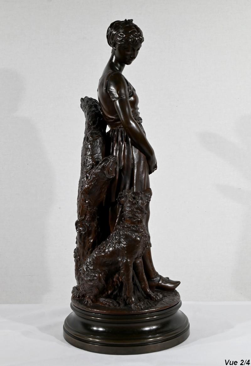 Bronze sculpture “The Young Woman with a Dog”, signed E-L.Truffot 19th For Sale 5