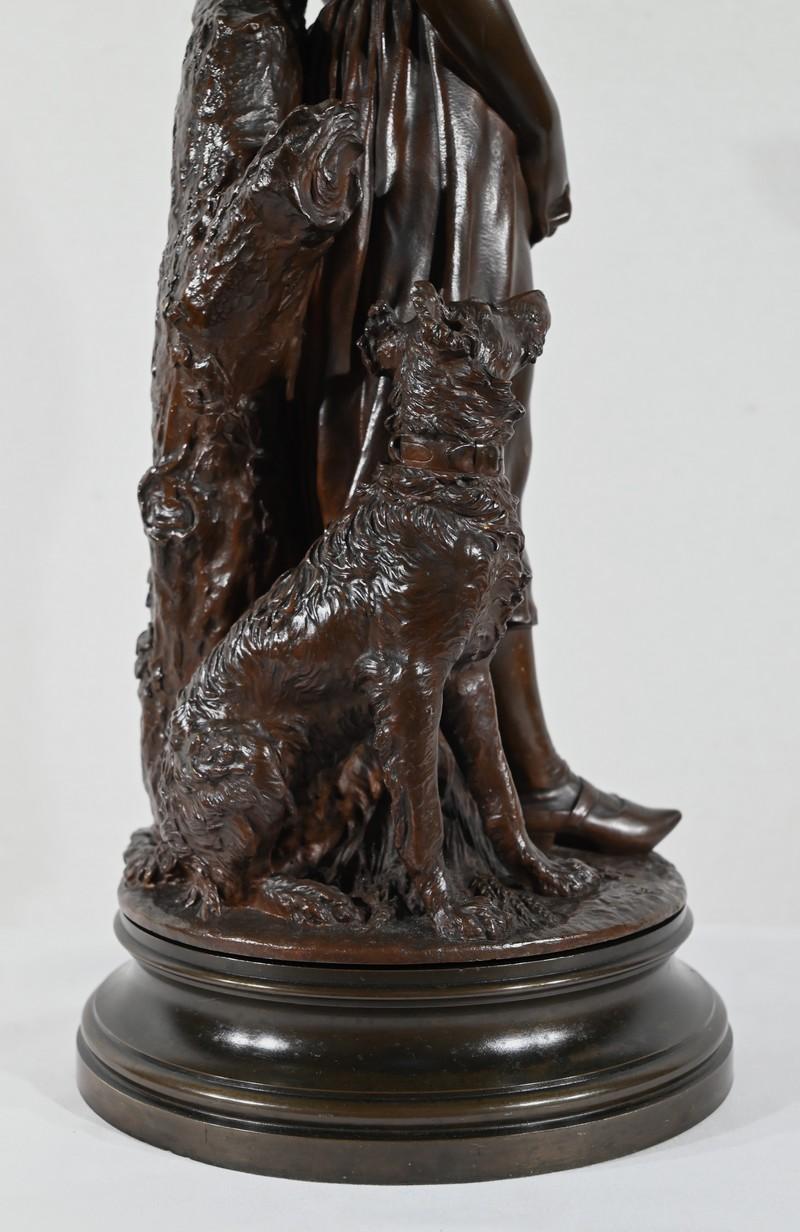 Bronze sculpture “The Young Woman with a Dog”, signed E-L.Truffot 19th For Sale 6