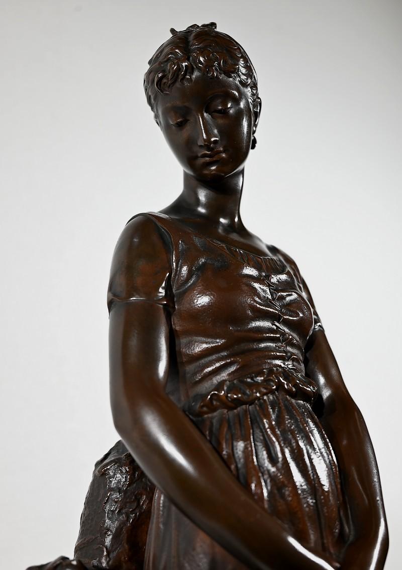 Bronze sculpture “The Young Woman with a Dog”, signed E-L.Truffot 19th For Sale 1
