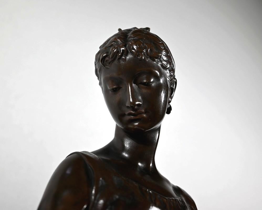 Bronze sculpture “The Young Woman with a Dog”, signed E-L.Truffot 19th For Sale 2