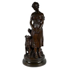 Sculpture en bronze La jeune femme avec un chien, signée E-L. Truffot 19ème