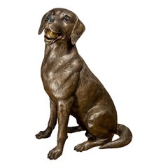 Bronze Labrador Dog Statue, "Bailey" With Ball or Stick