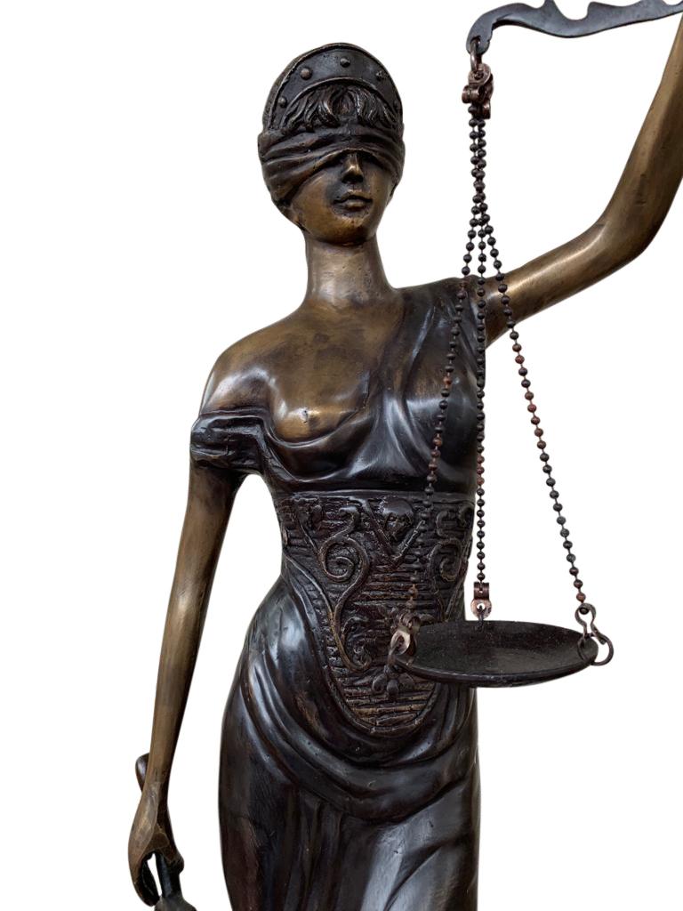 Bronze Lady Justice Statue Scales Legal Justitia Themis, 20th Century