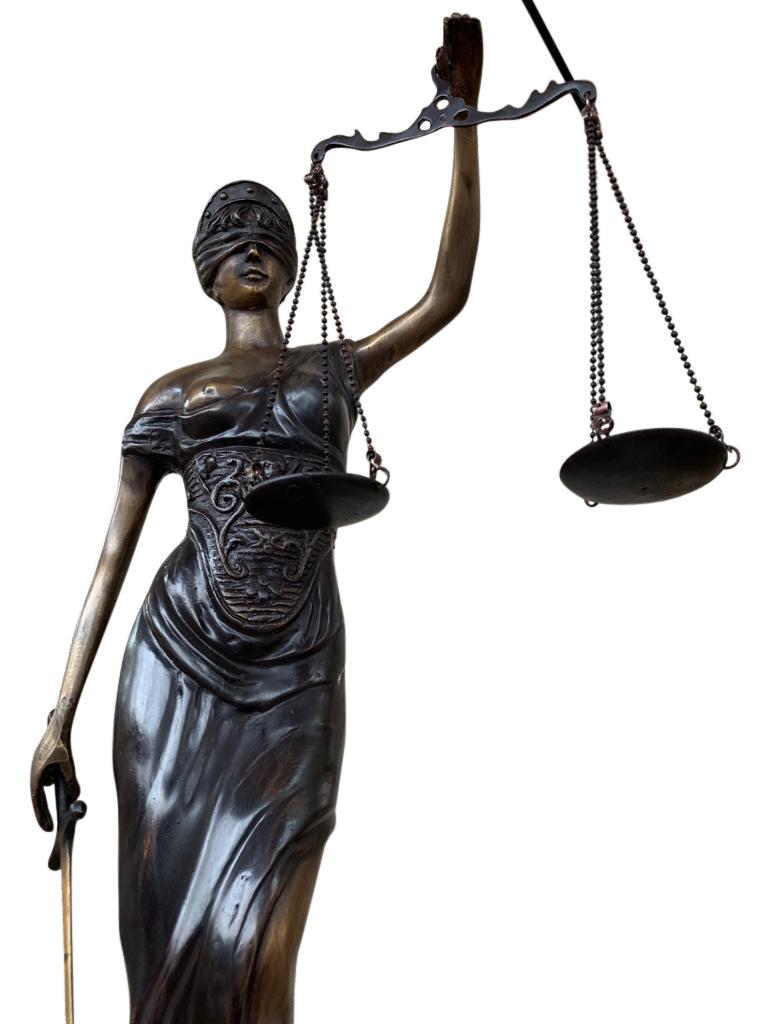 Bronze Lady Justice Statue Scales Legal Justitia Themis, 20th Century For Sale 1