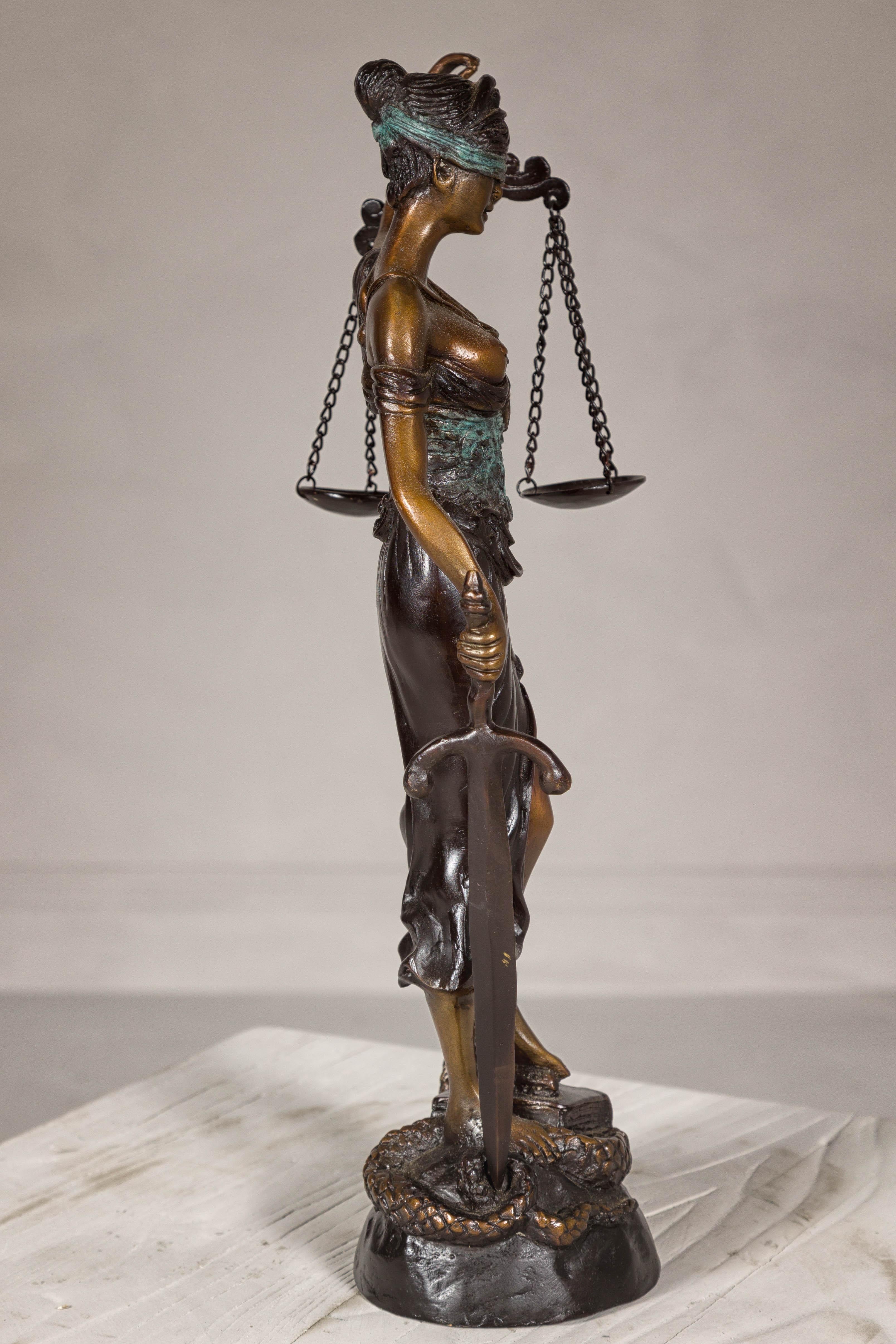 Bronze Lady Justice Tabletop Statuette For Sale 8