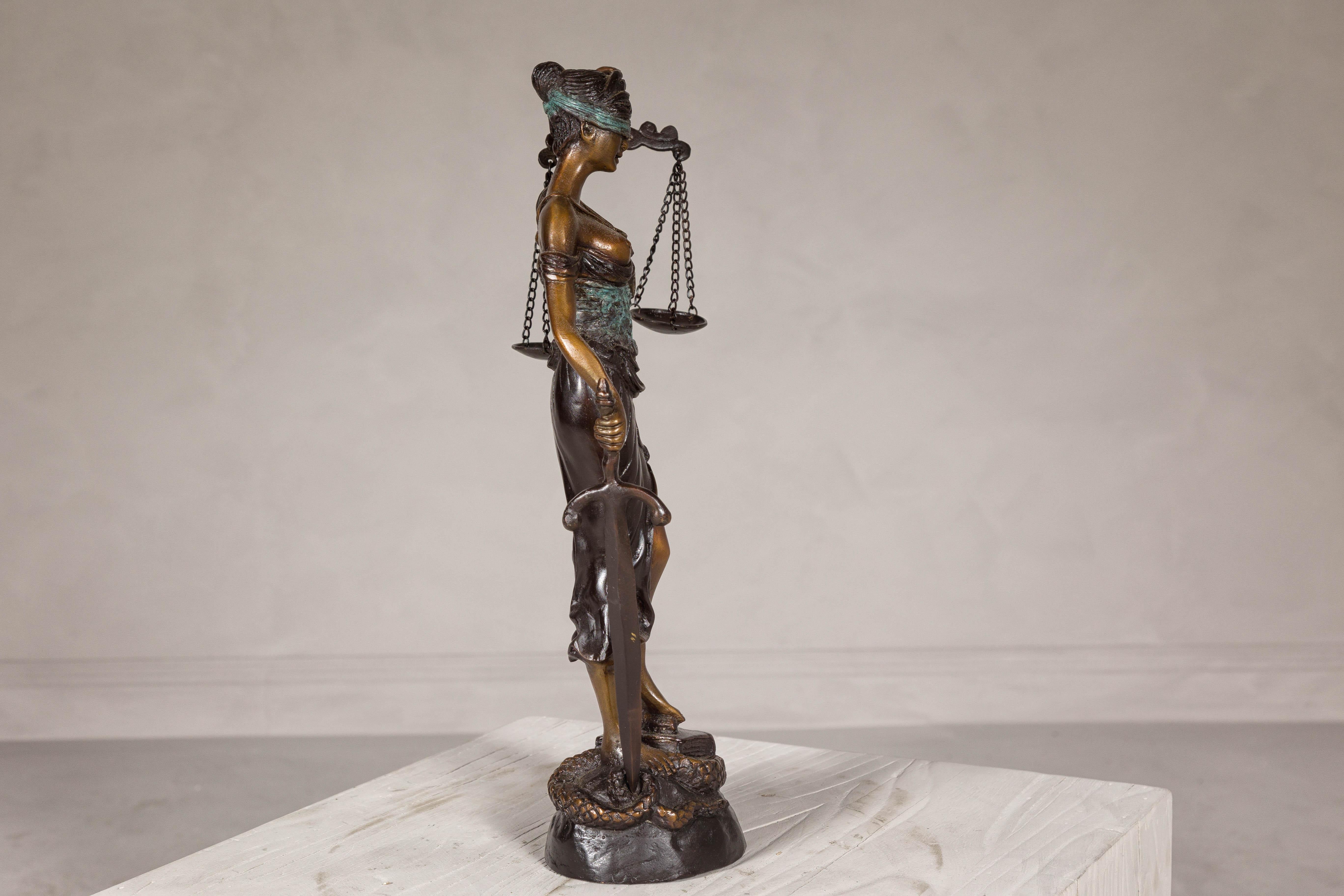 Bronze Lady Justice Tabletop Statuette For Sale 4