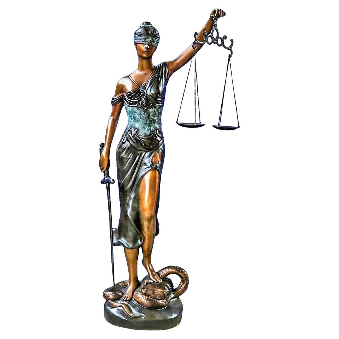 Bronze Lady Justice Tabletop Statuette For Sale