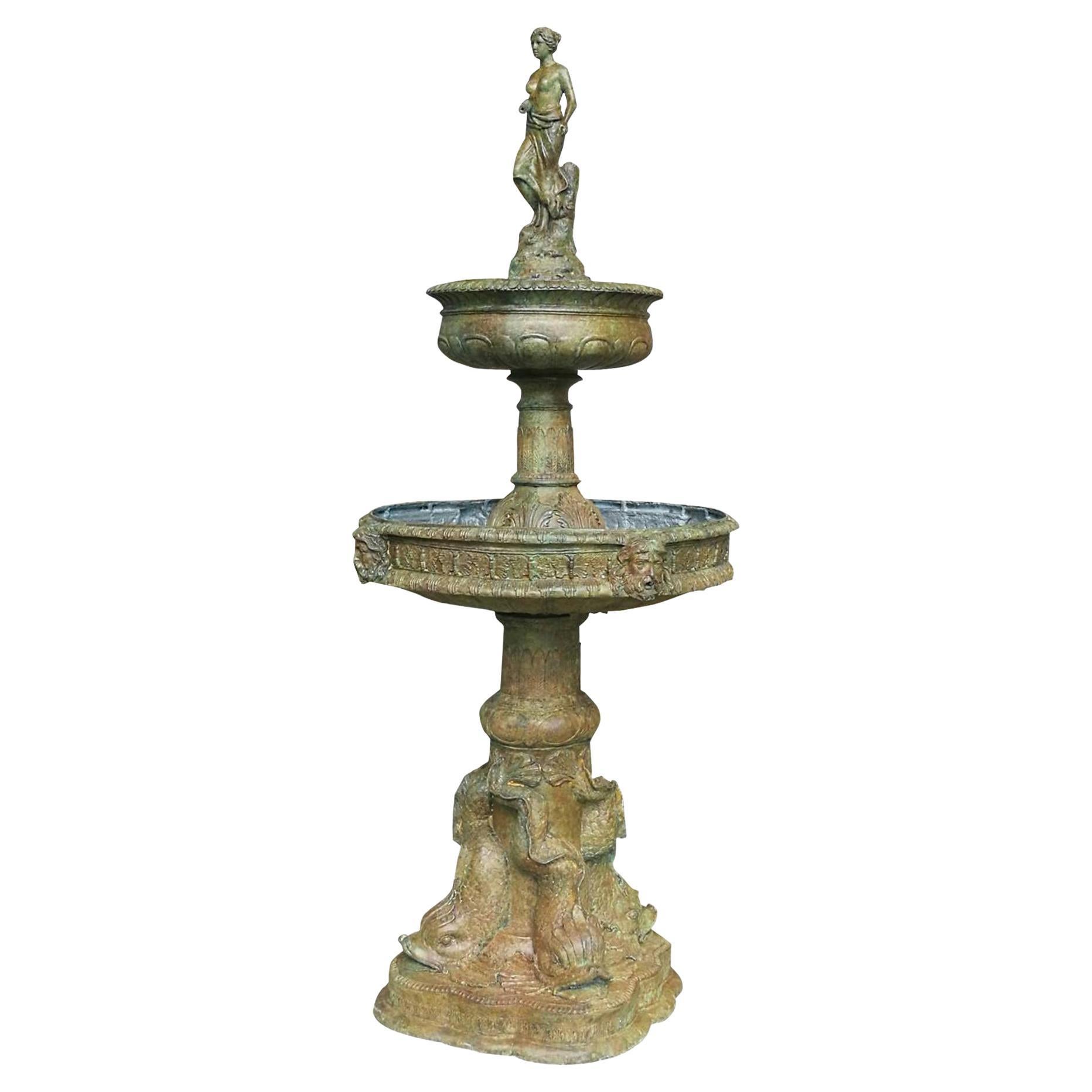 Bronze Lady on Fish Base Fountain For Sale