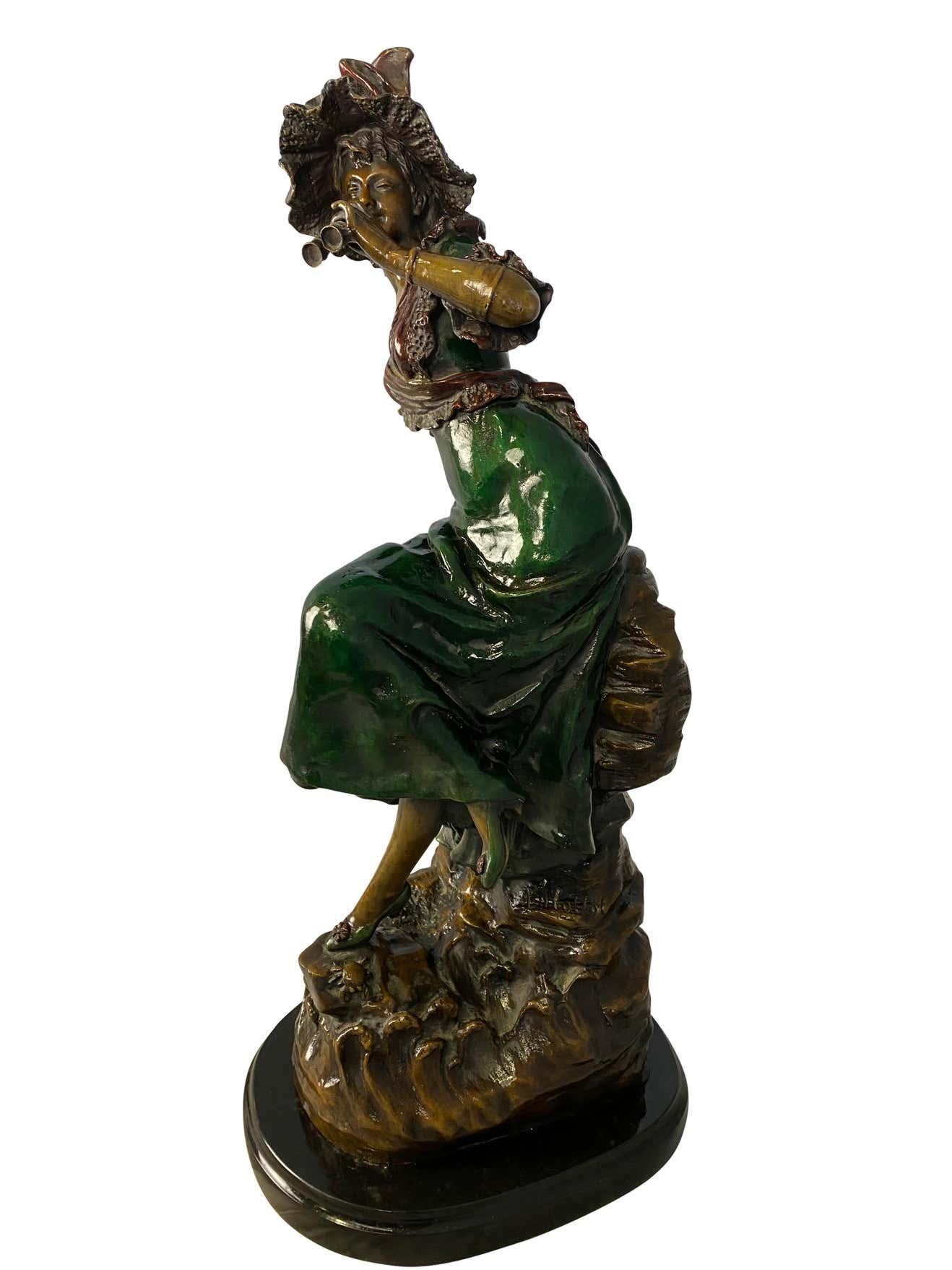 Bronze Lady, Signed 'Louis Hottot', 20th Century In Good Condition For Sale In Southall, GB