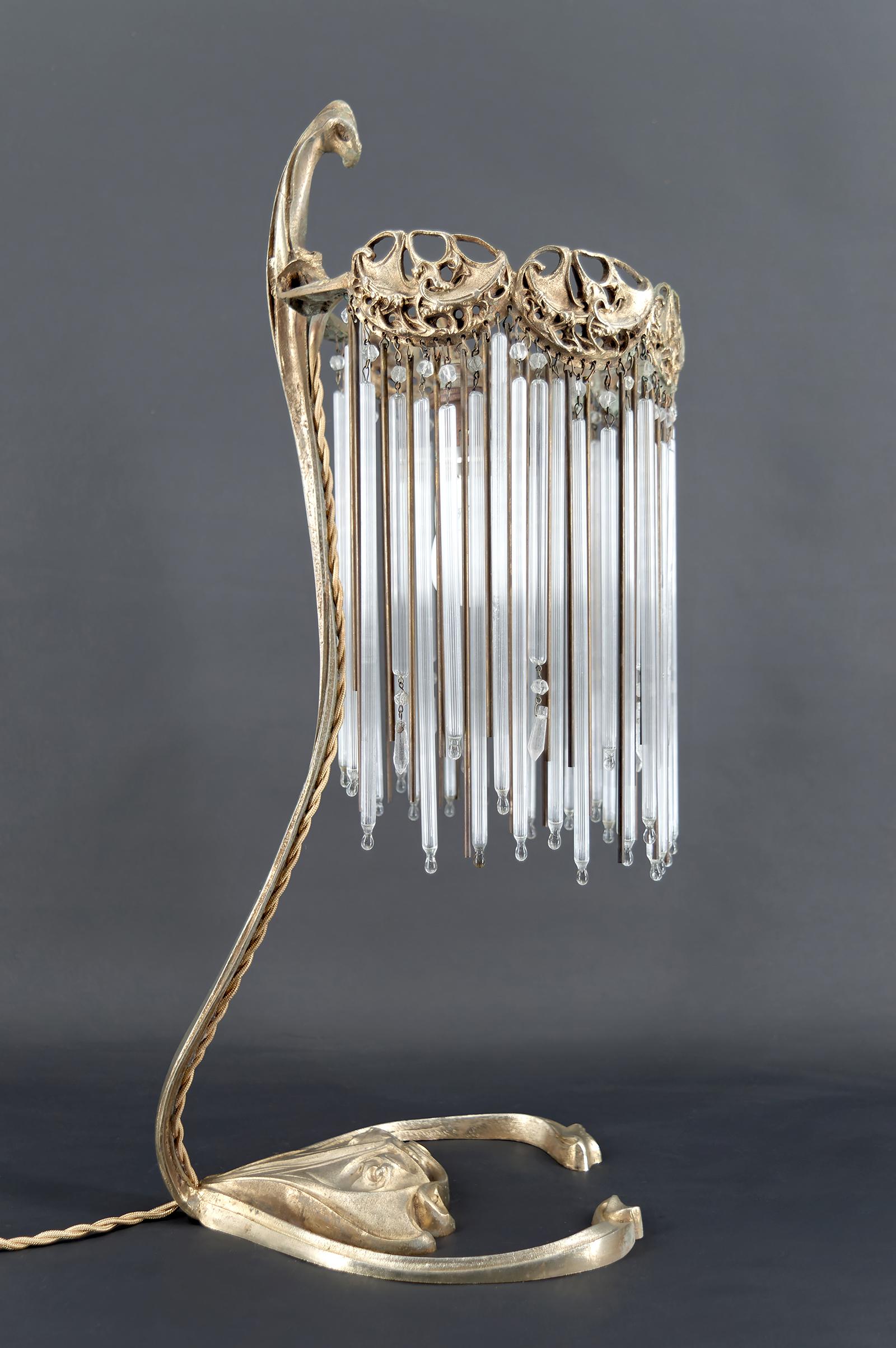 Lámpara de bronce y colgantes de cristal de Hector Guimard, Francia, Art Nouveau, circa 1910 en venta 3