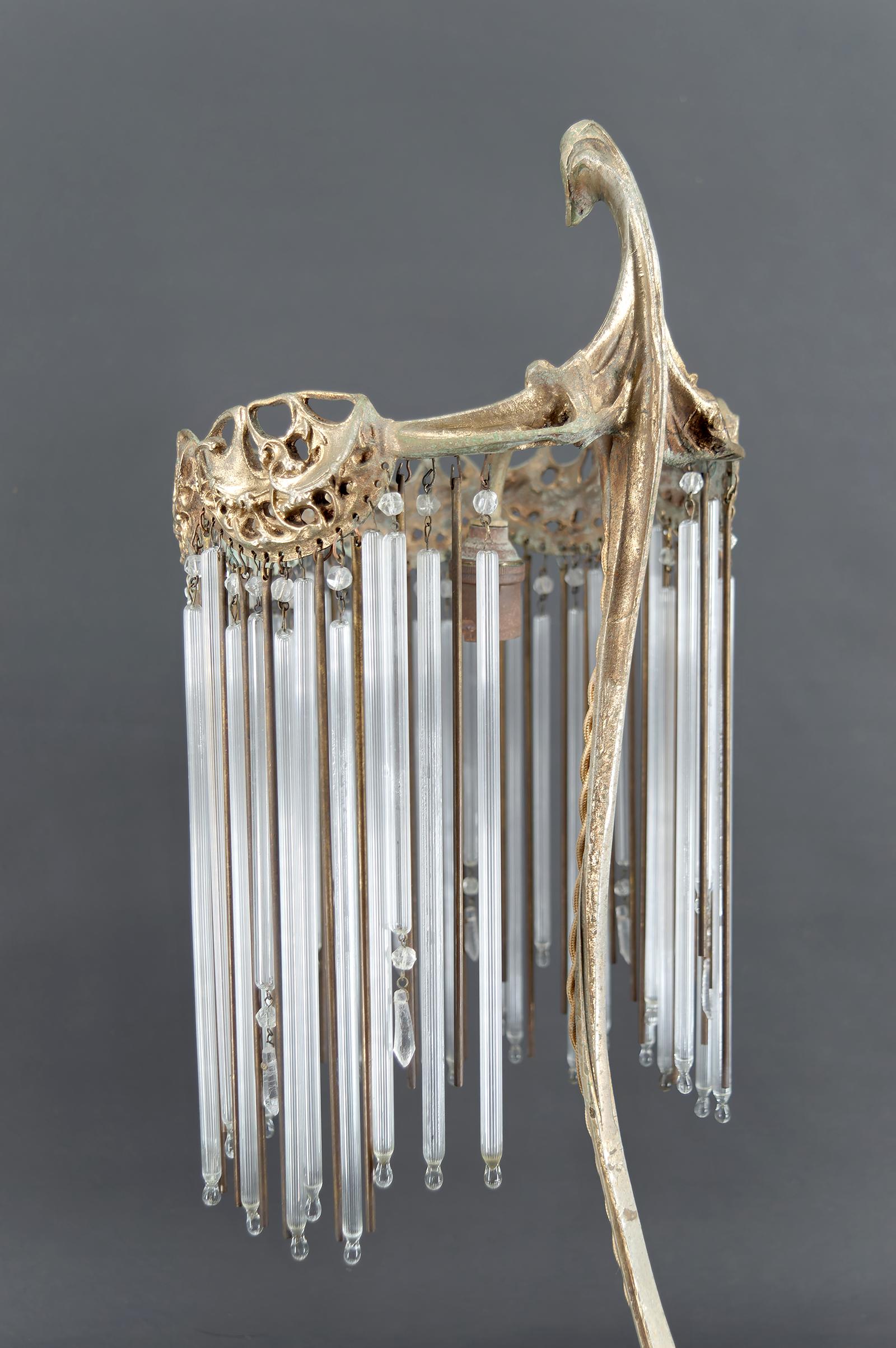 Lámpara de bronce y colgantes de cristal de Hector Guimard, Francia, Art Nouveau, circa 1910 en venta 9
