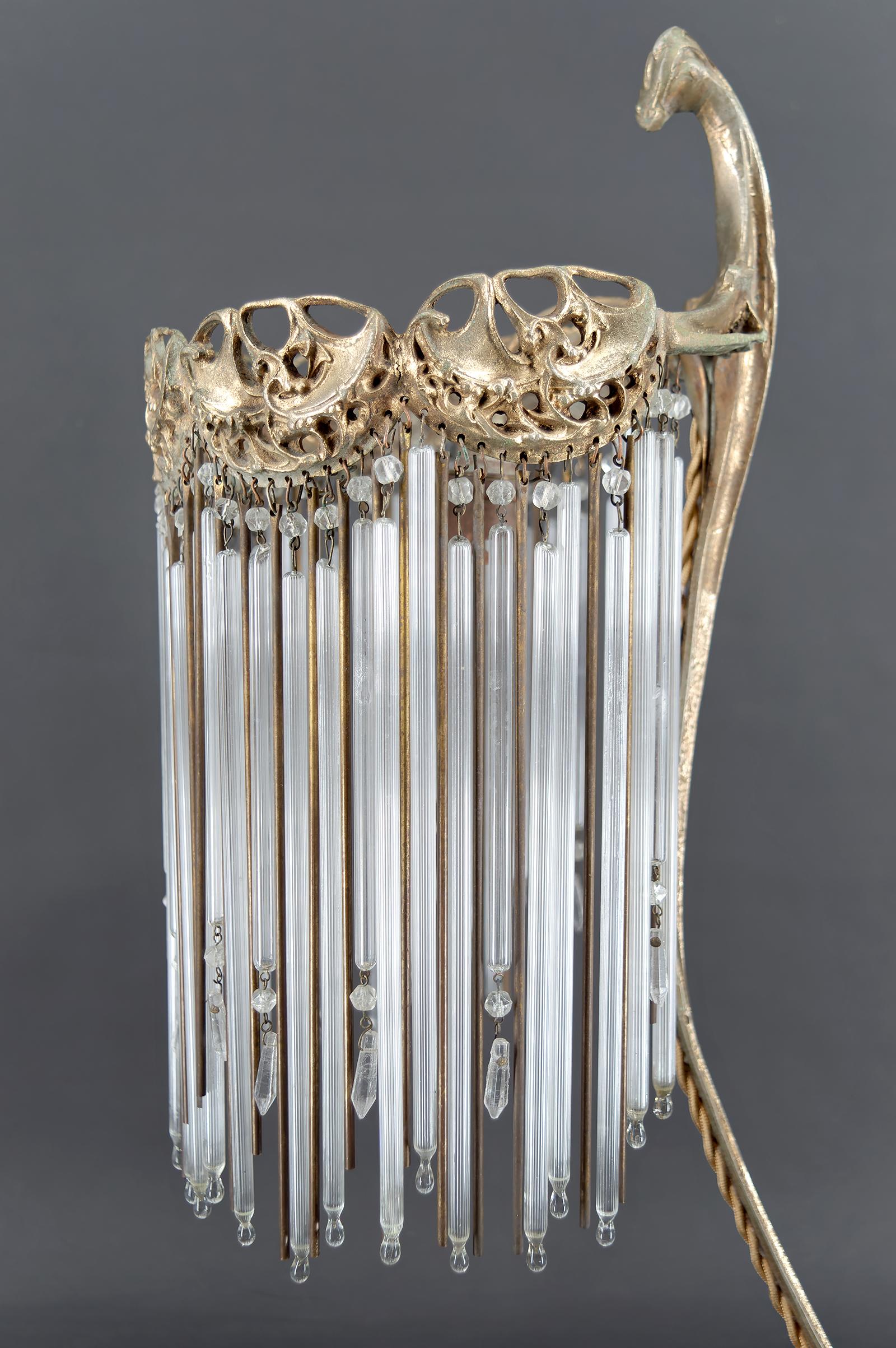 Lámpara de bronce y colgantes de cristal de Hector Guimard, Francia, Art Nouveau, circa 1910 en venta 10