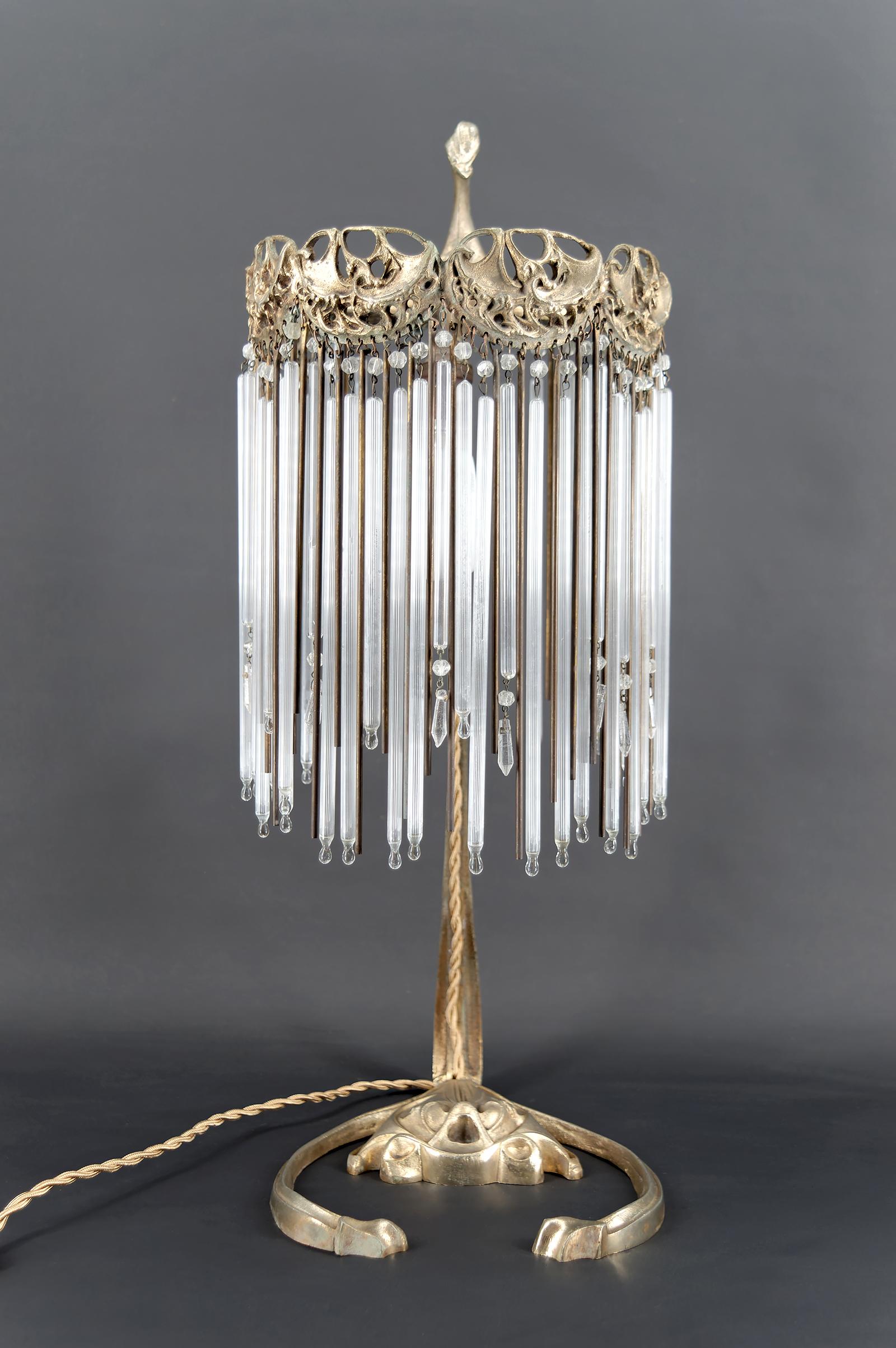 Lámpara de bronce y colgantes de cristal de Hector Guimard, Francia, Art Nouveau, circa 1910 Francés en venta