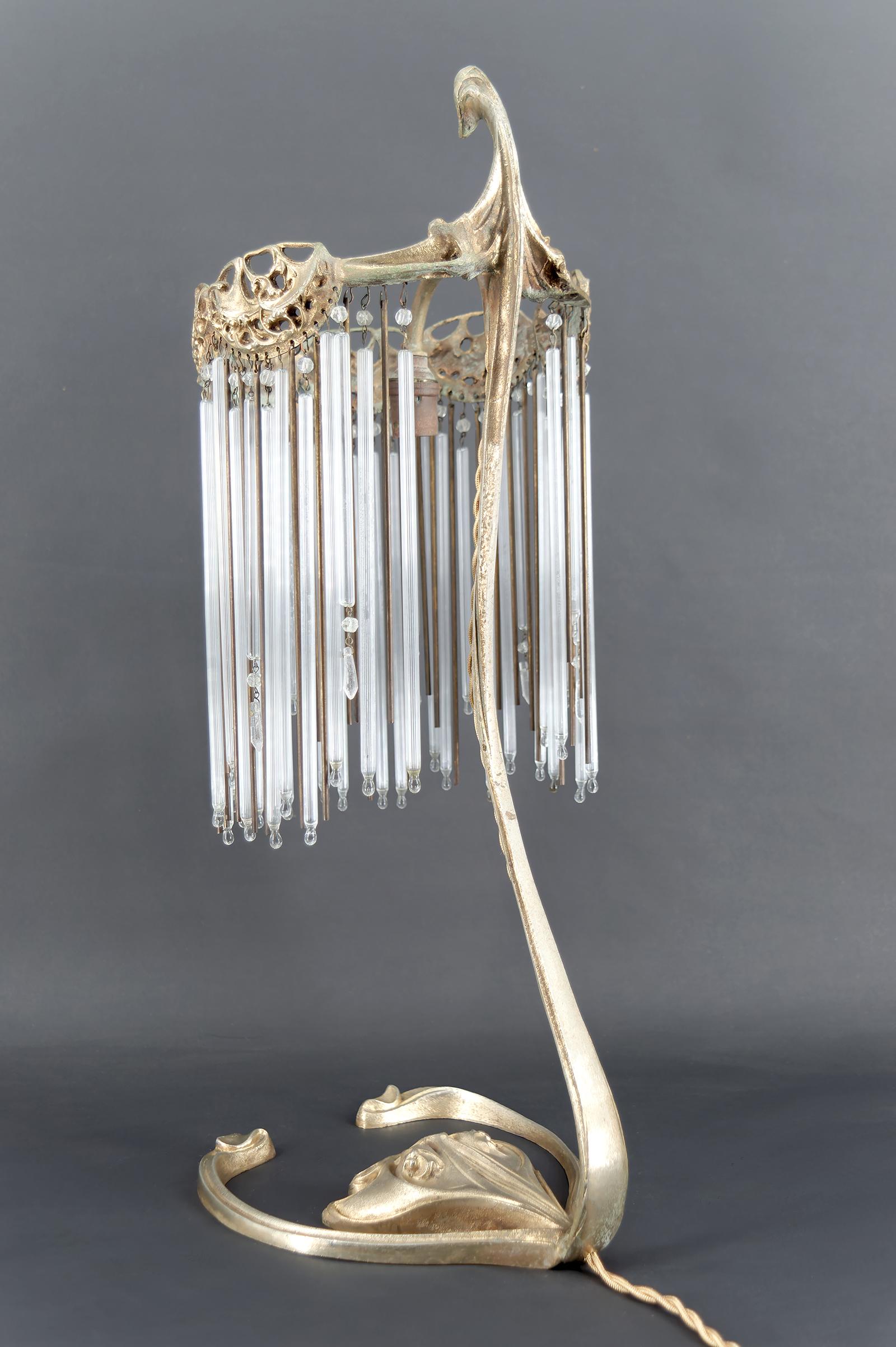 Lámpara de bronce y colgantes de cristal de Hector Guimard, Francia, Art Nouveau, circa 1910 en venta 1