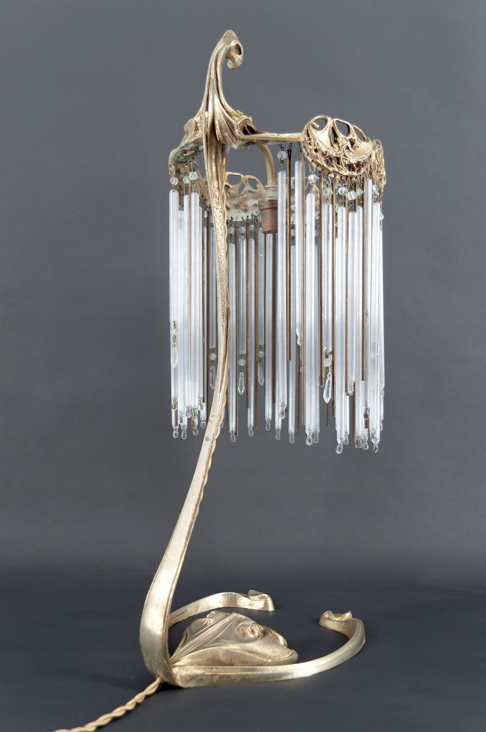 Lámpara de bronce y colgantes de cristal de Hector Guimard, Francia, Art Nouveau, circa 1910 en venta 2