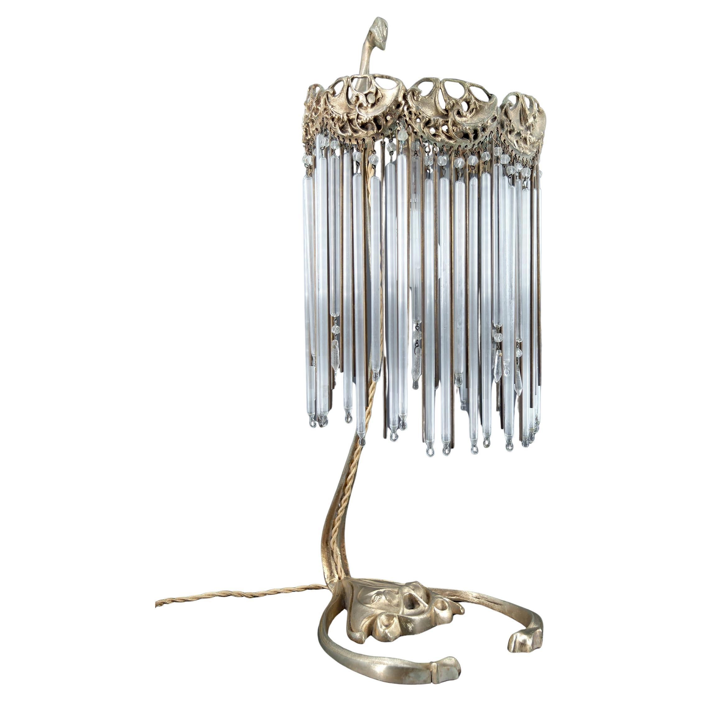 Bronze Lamp & Glass Pendants by Hector Guimard, France, Art Nouveau, Circa 1910