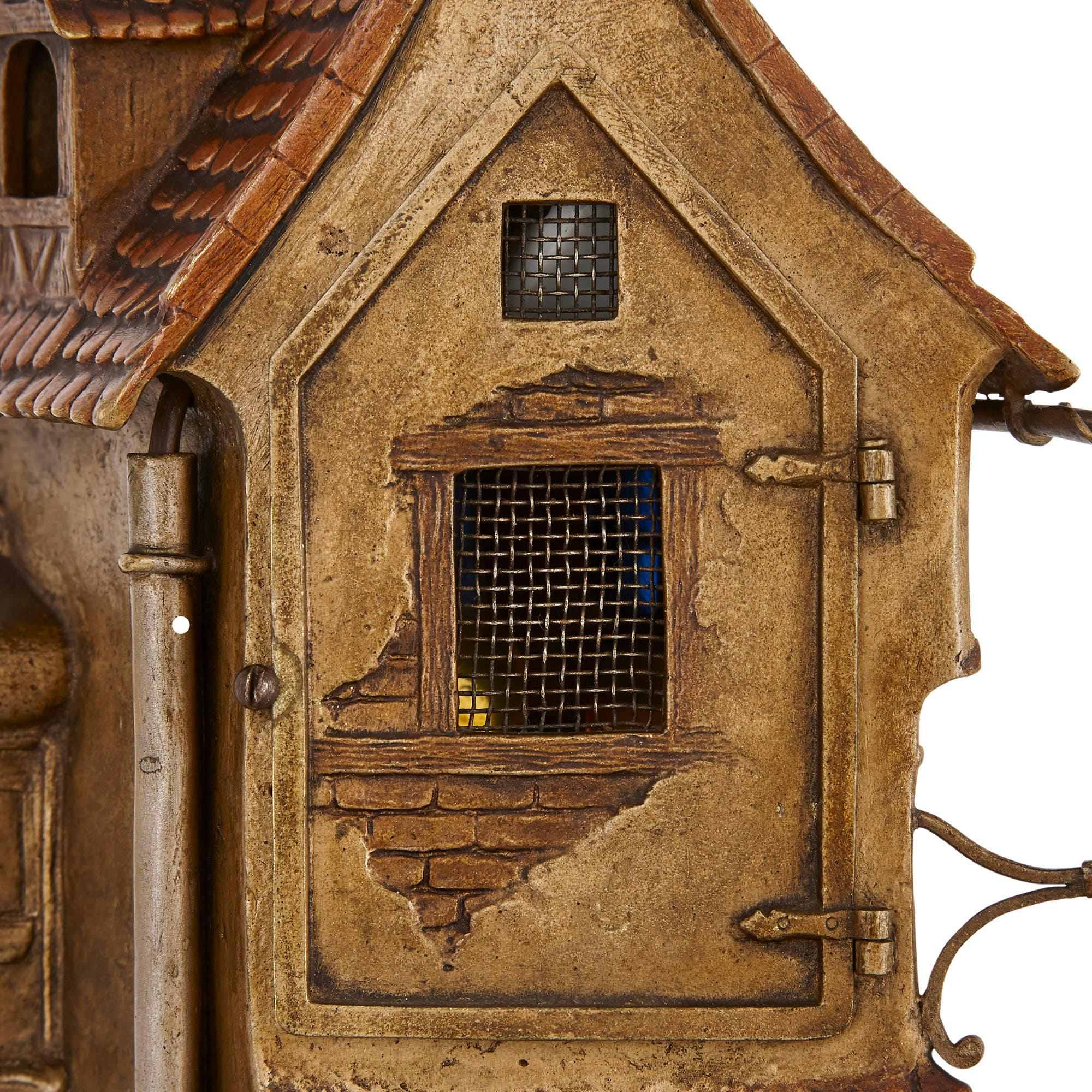Bronzelampe in Form eines Stadthauses aus Bronze von Bergman im Angebot 1