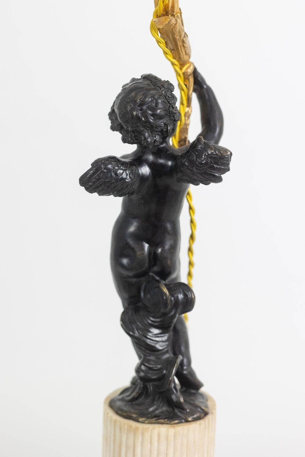 Bronze lamp representing a putti, marble base. Circa 1880. For Sale 3