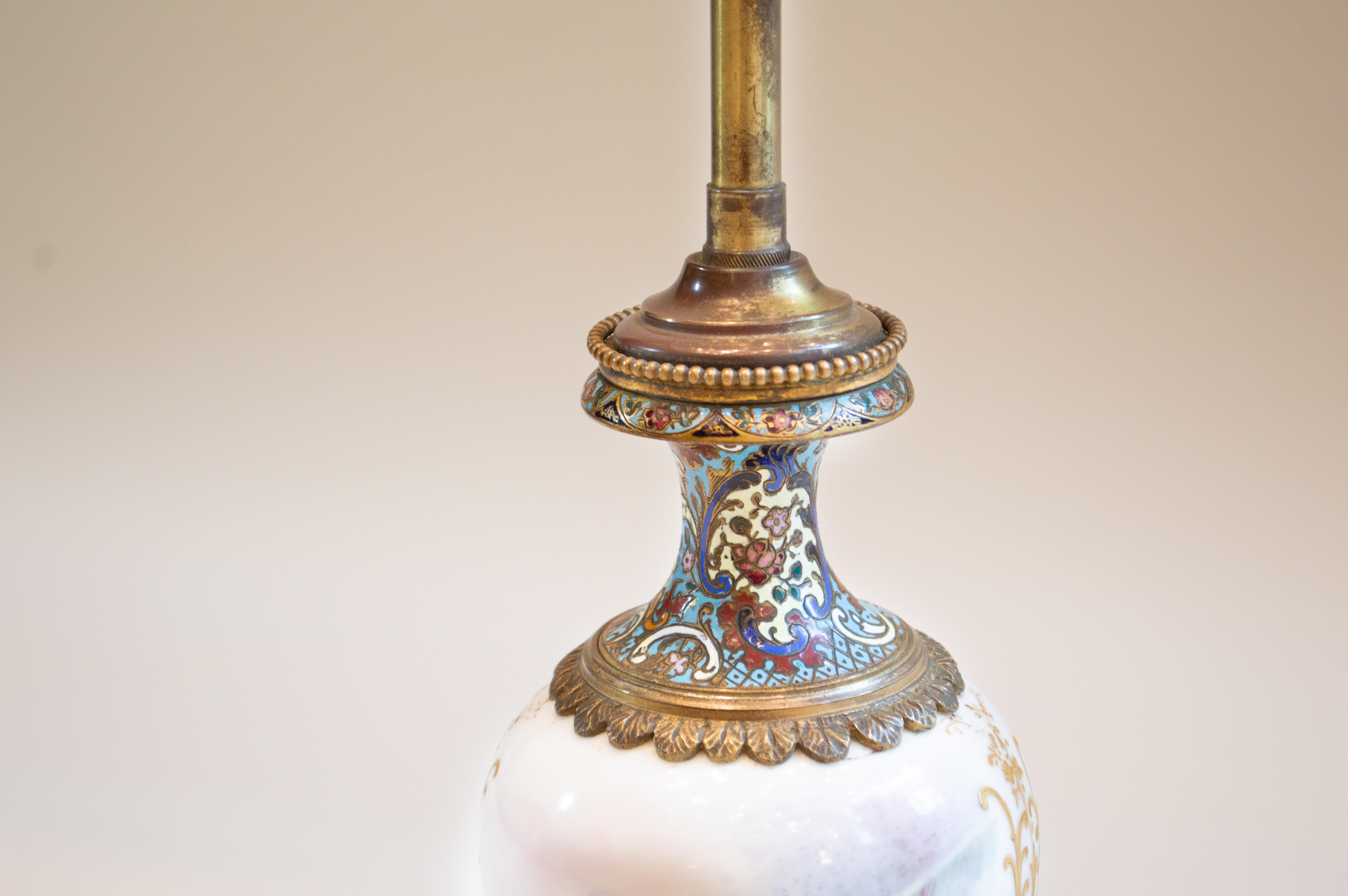 Napoleon III Bronze Lamp Sevres Style Hand Painted Porcelain For Sale