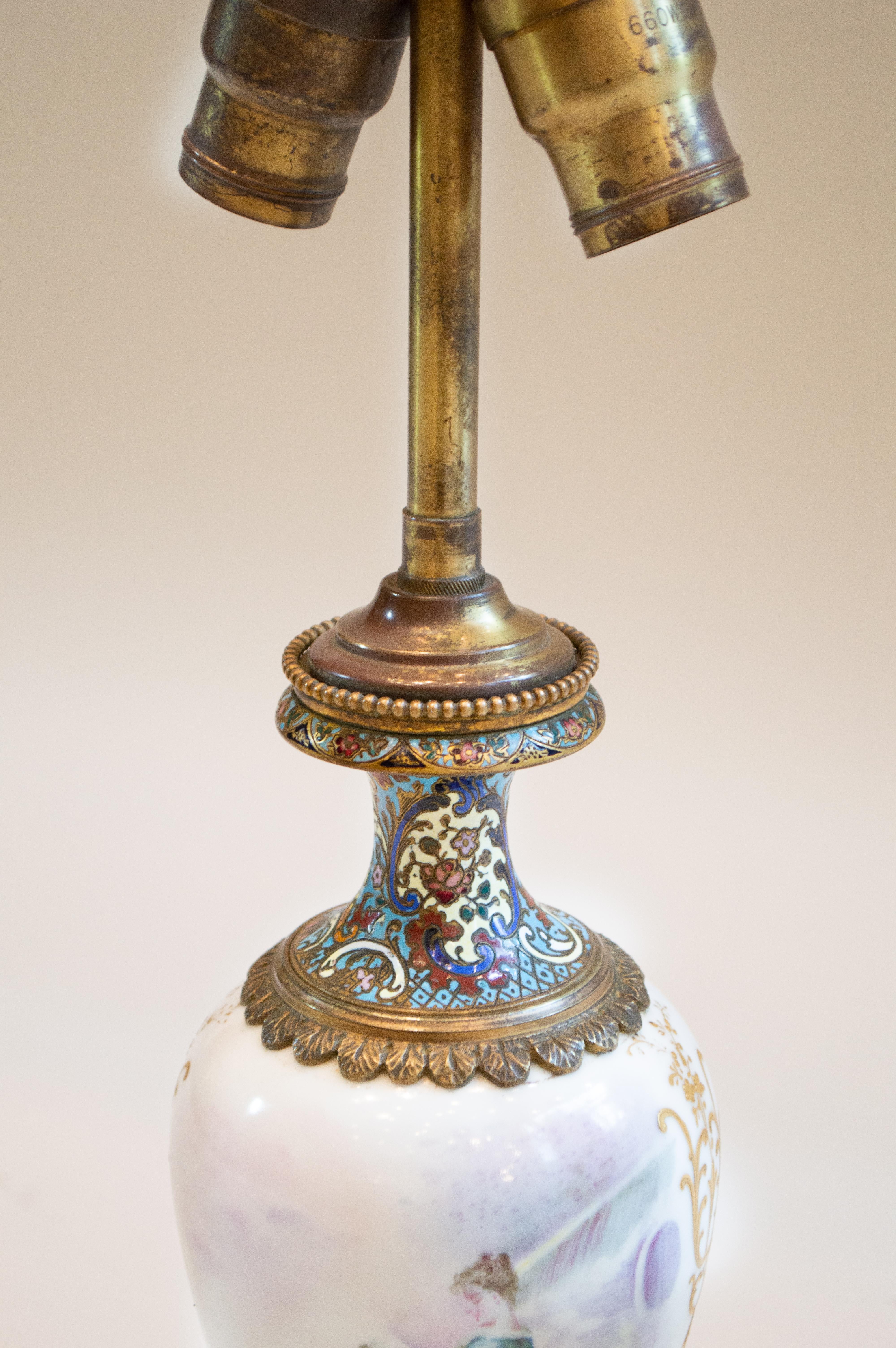 European Bronze Lamp Sevres Style Hand Painted Porcelain For Sale