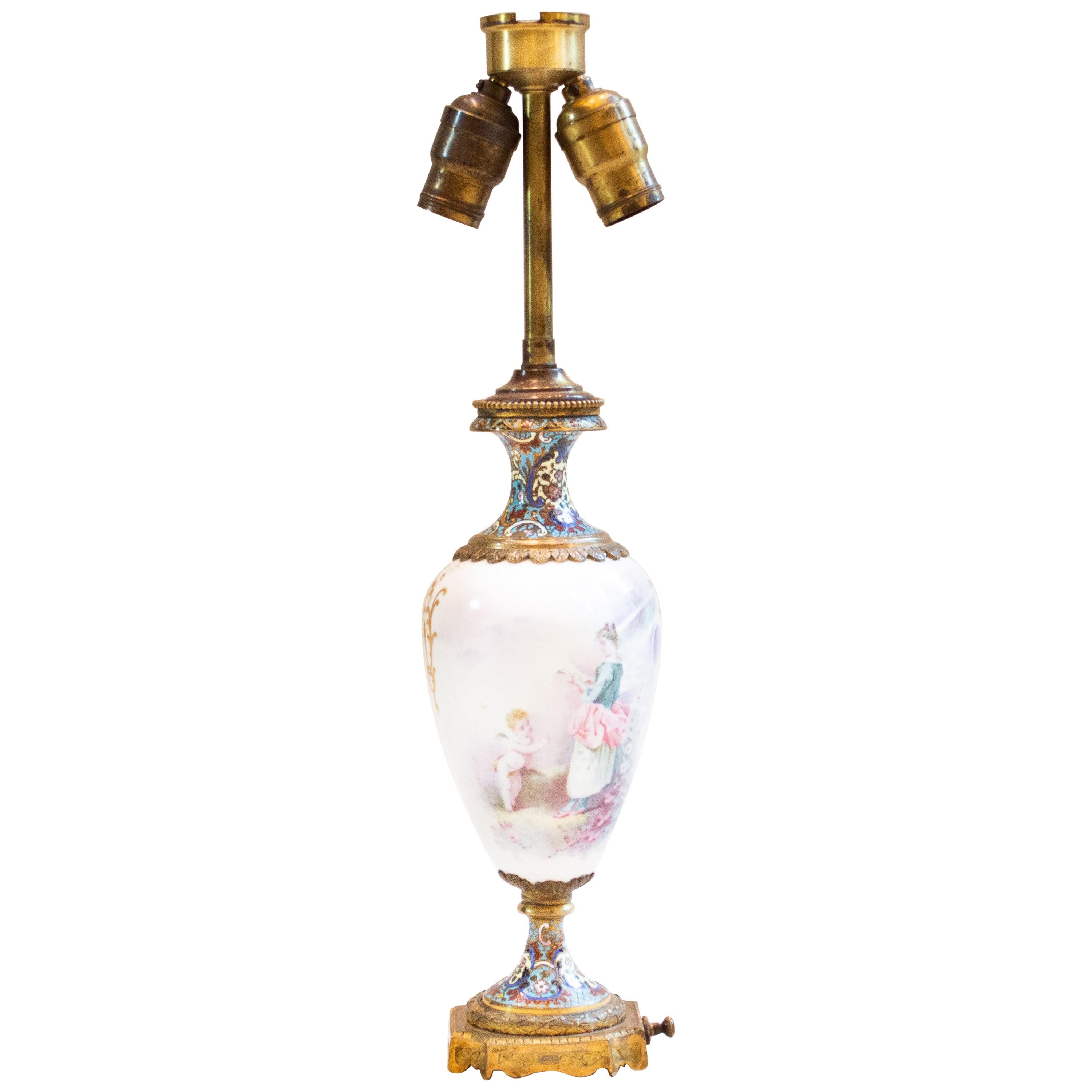 Bronze Lamp Sevres Style Hand Painted Porcelain For Sale
