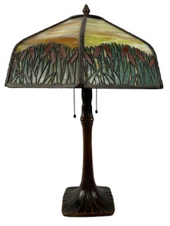 Bronze Lamp with Cattail Motif
