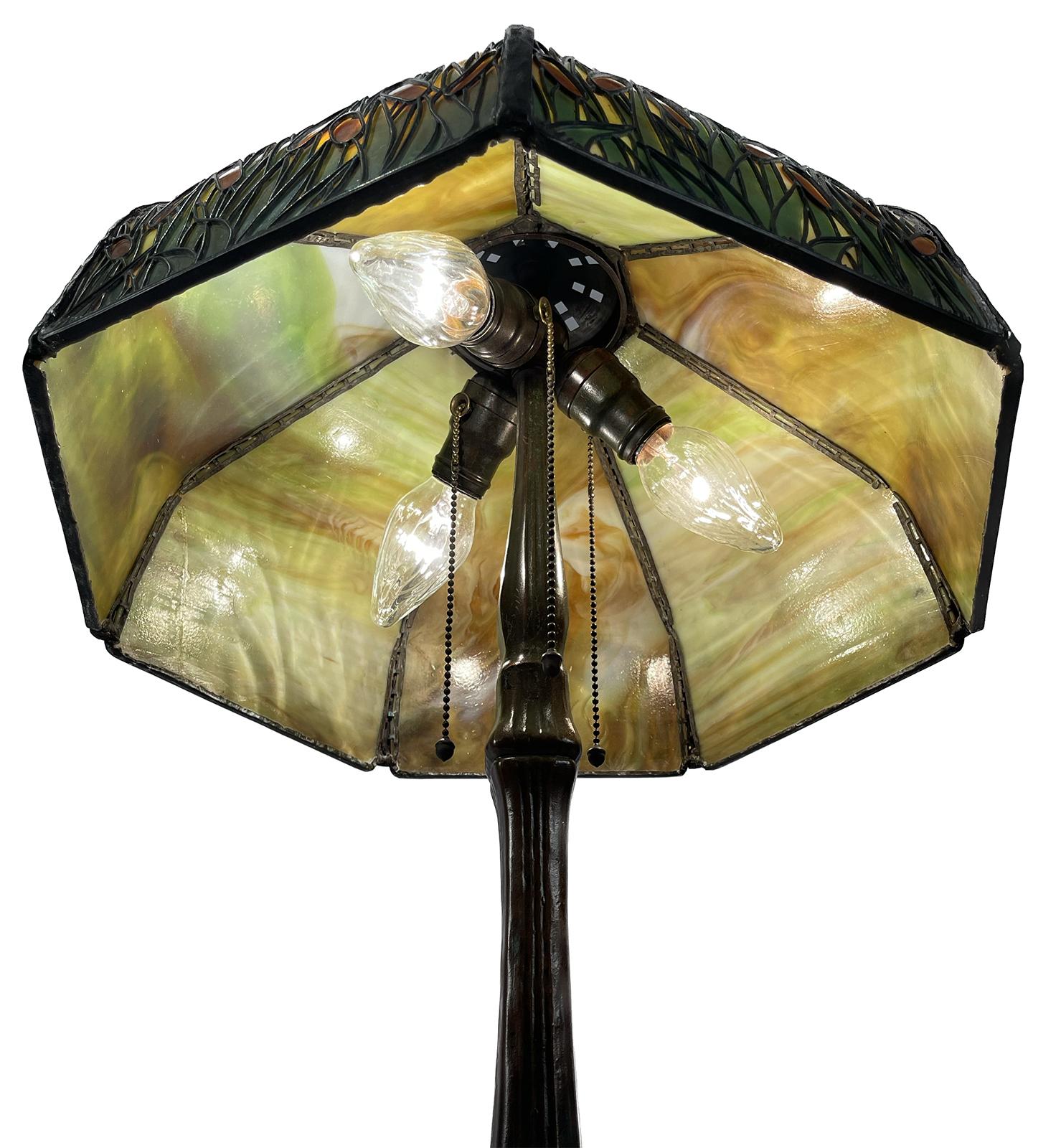 Bronze Lamp with Cattail Motif In Good Condition For Sale In Salt Lake City, UT